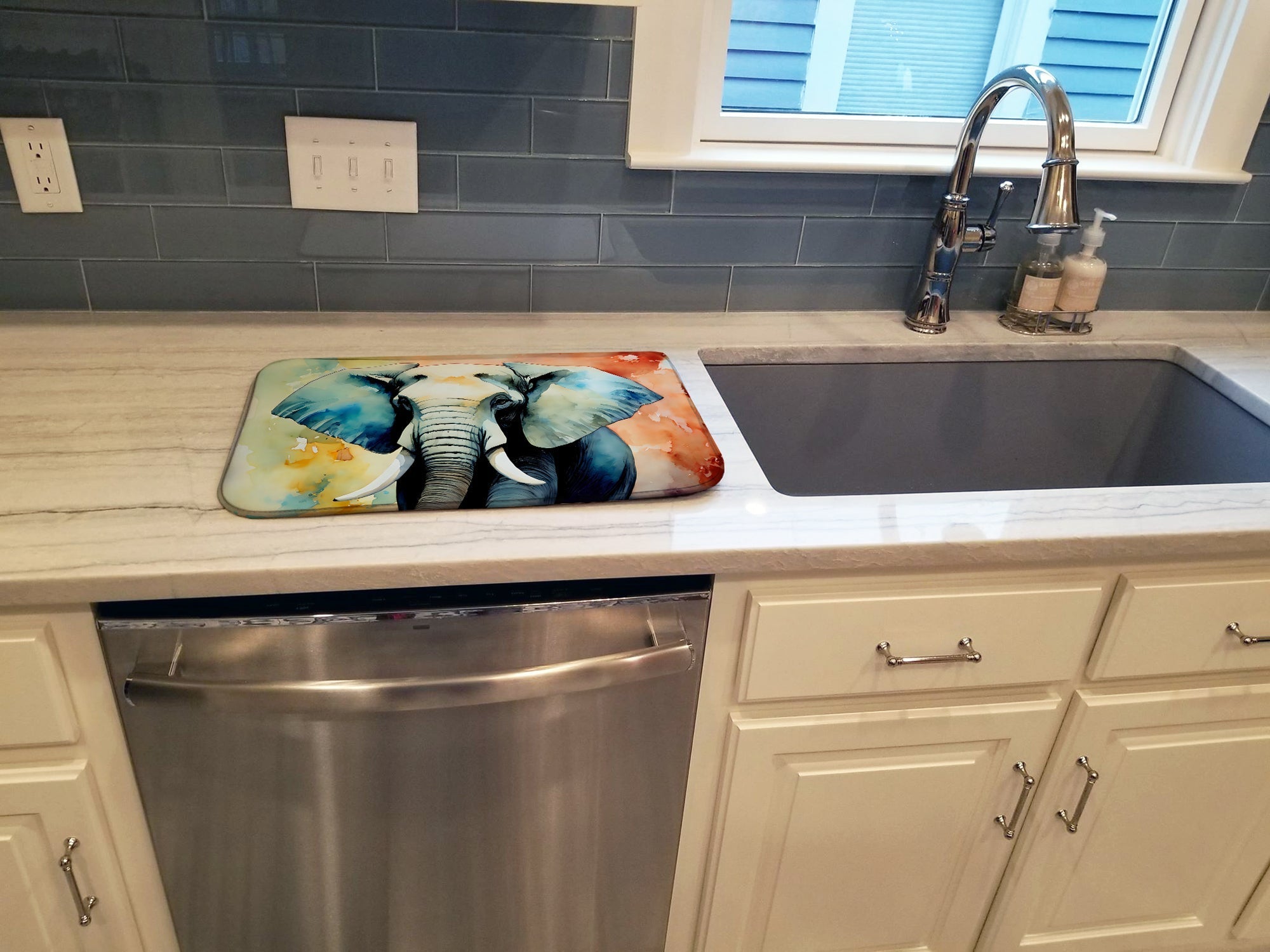 Elephant Dish Drying Mat Absorbent Dish Drying Mat Pad for Kitchen Counter Dish Drainer Mat for Countertop, 14 x 21", Multicolor