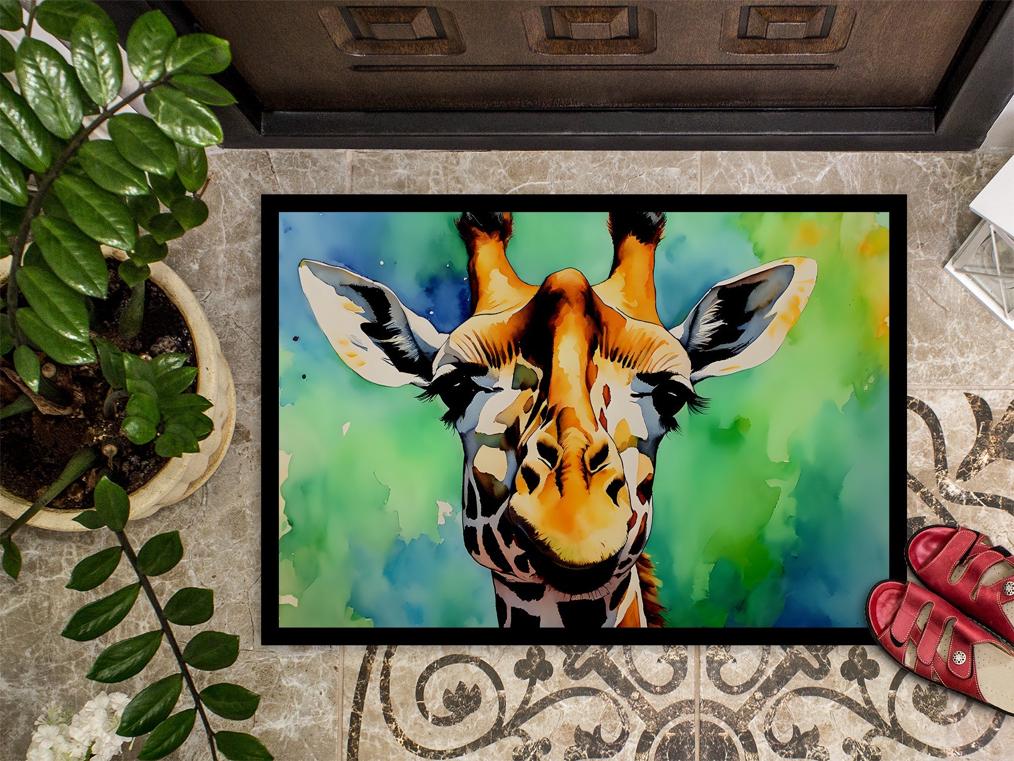 Giraffe Doormat Indoor Outdoor 24H X 36W Front Door Mat Rugs for Entryway, Non Slip Washable Low Pile,