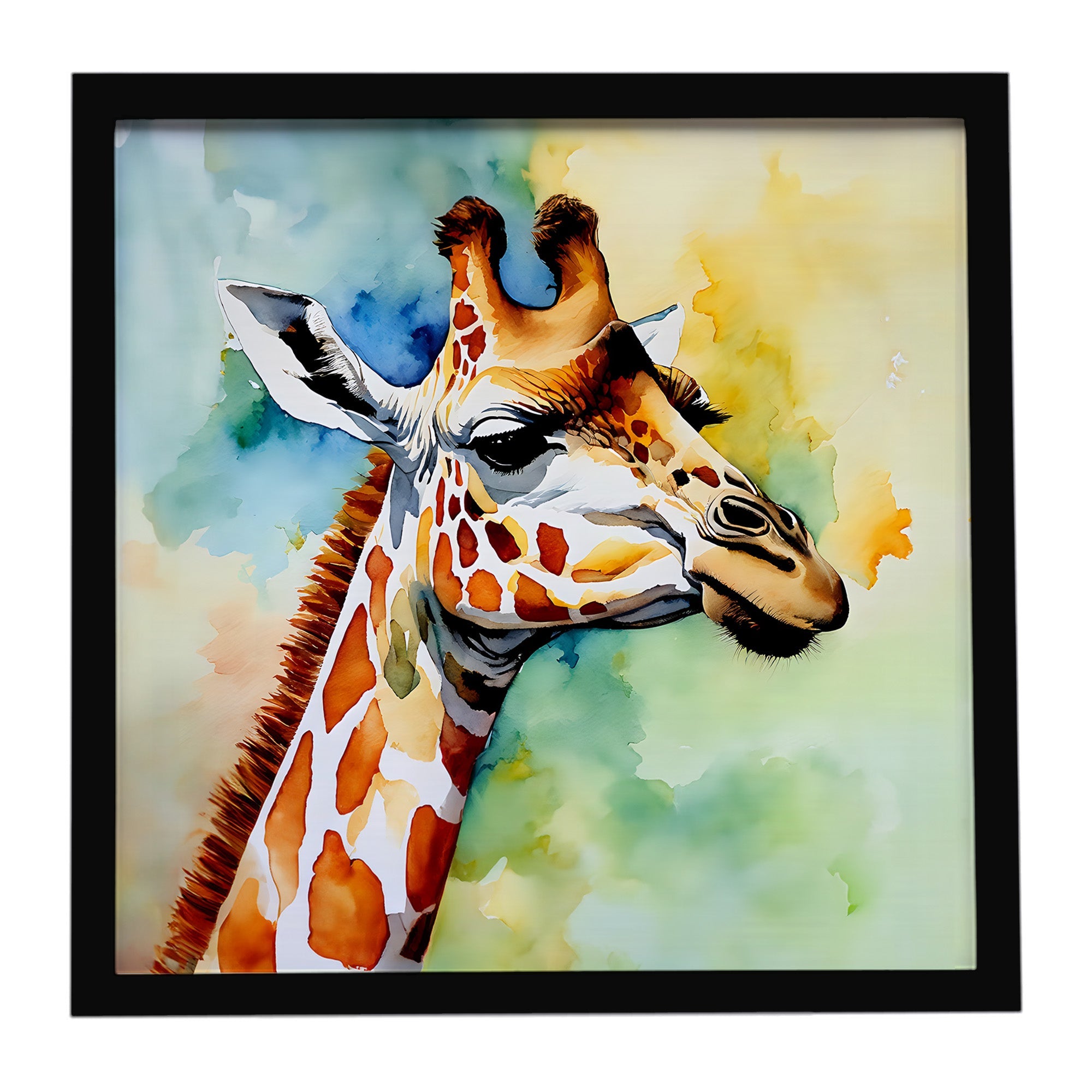 Giraffe Framed Metal Print Bathroom, Kitchen, Office, Home Decor Wall Art Ready to Hang, Square, 8X8