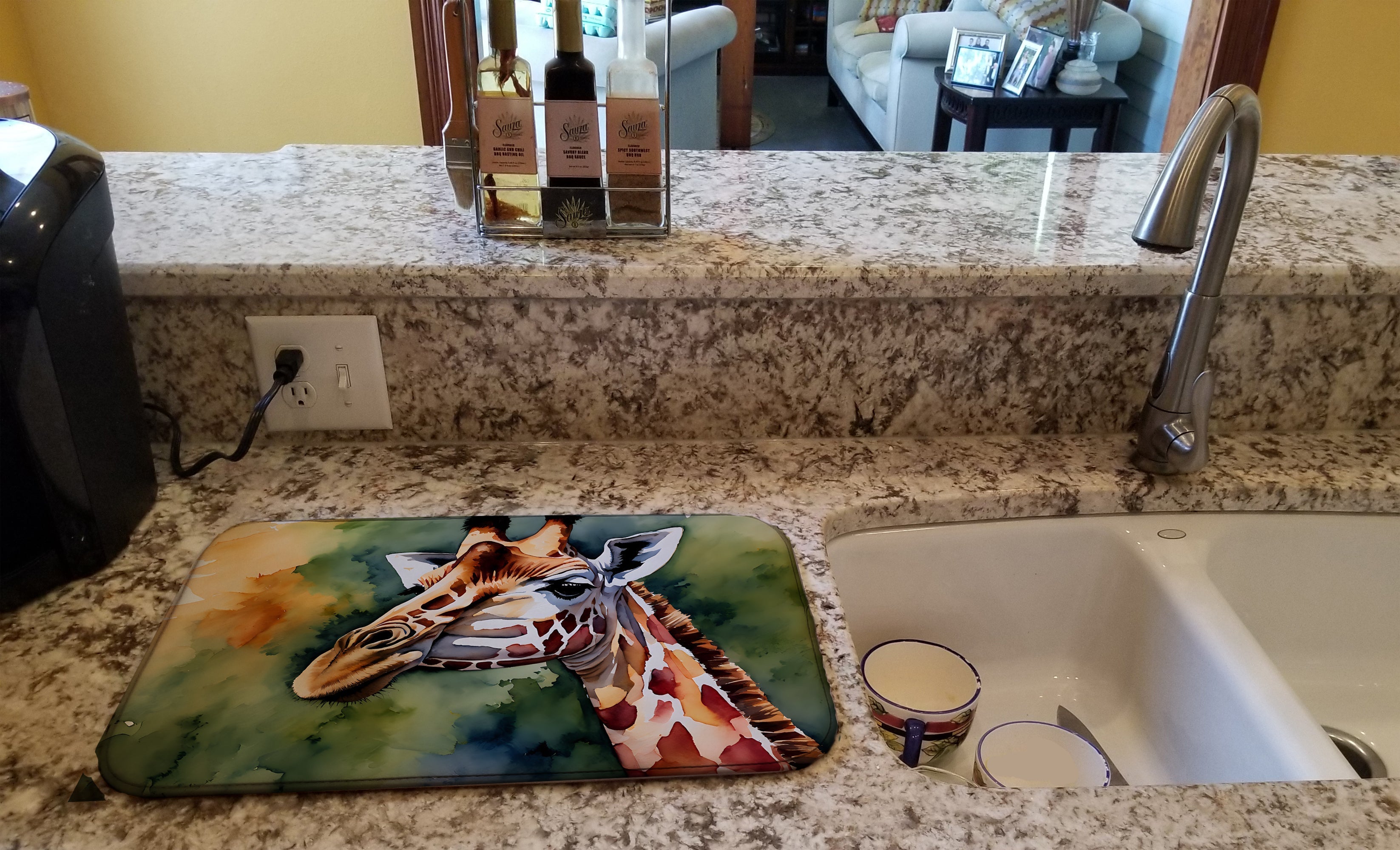 Giraffe Dish Drying Mat Absorbent Dish Drying Mat Pad for Kitchen Counter Dish Drainer Mat for Countertop, 14 x 21", Multicolor