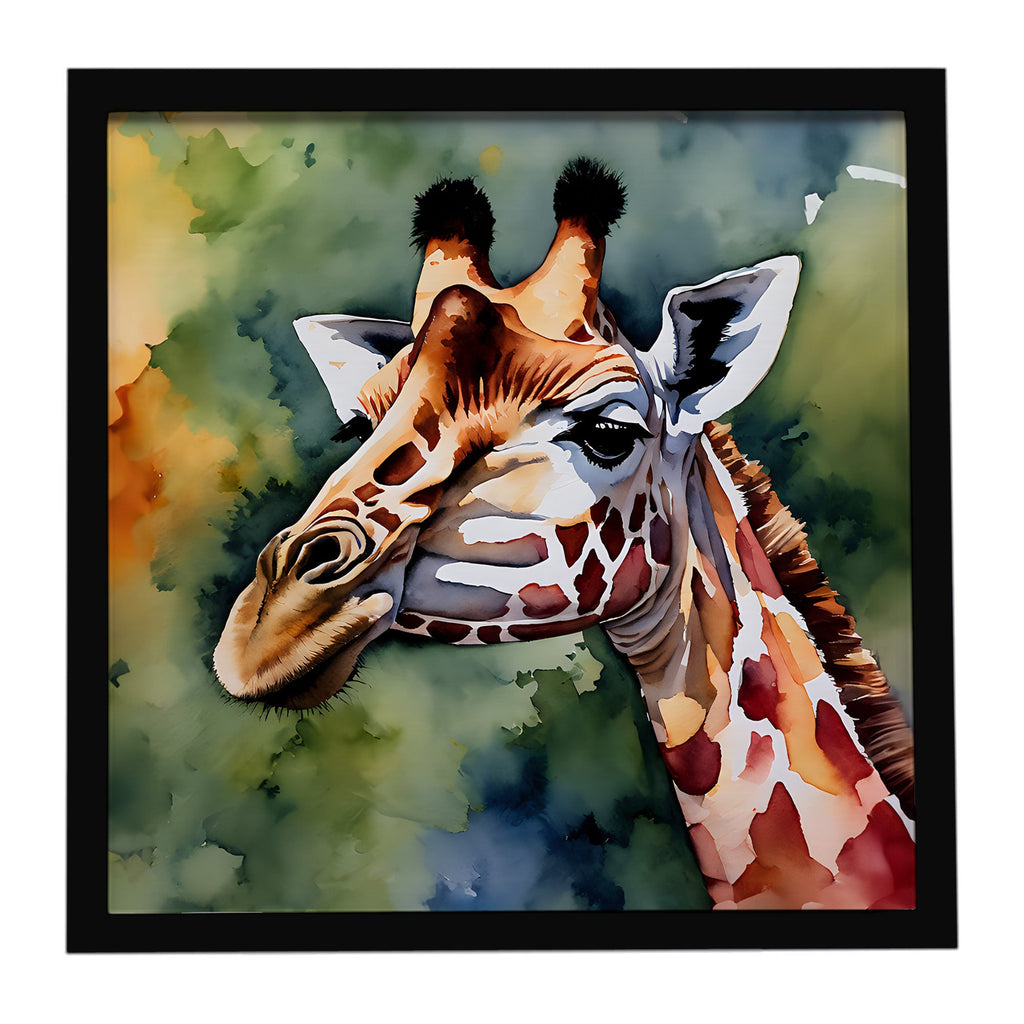 Giraffe Framed Metal Print Bathroom, Kitchen, Office, Home Decor Wall Art Ready to Hang, Square, 8X8