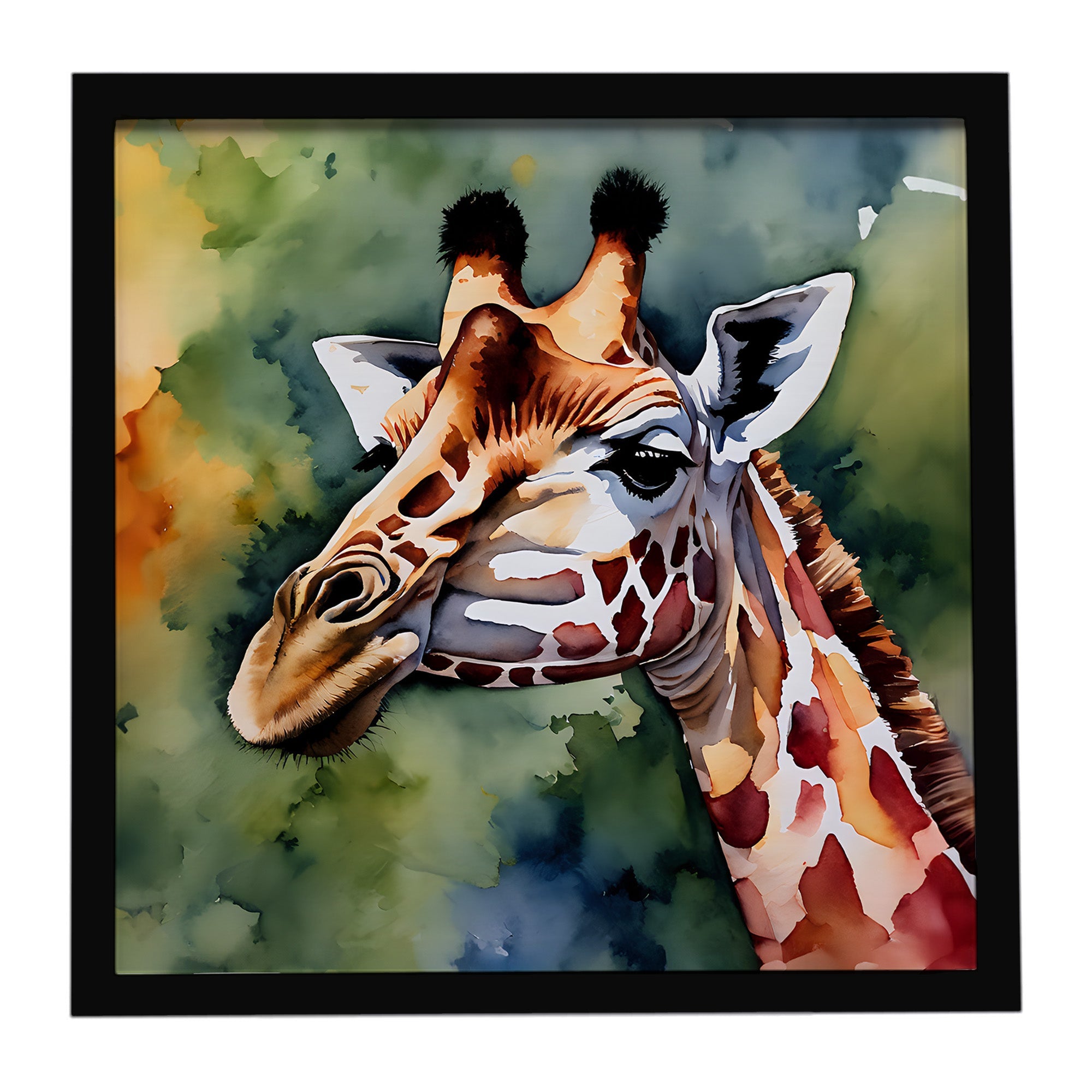 Giraffe Framed Metal Print Bathroom, Kitchen, Office, Home Decor Wall Art Ready to Hang, Square, 8X8