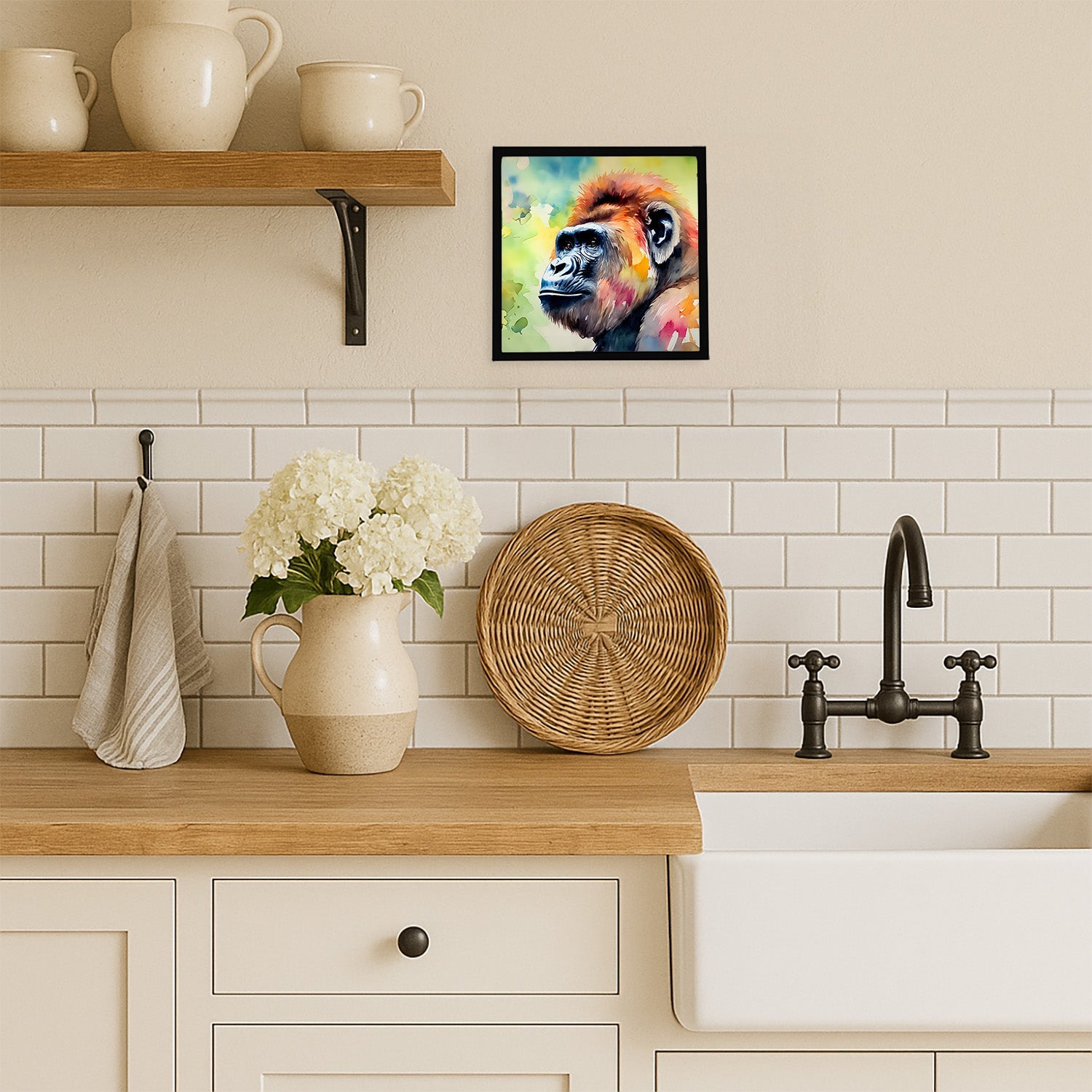 Gorilla Framed Metal Print Bathroom, Kitchen, Office, Home Decor Wall Art Ready to Hang, Square, 8X8