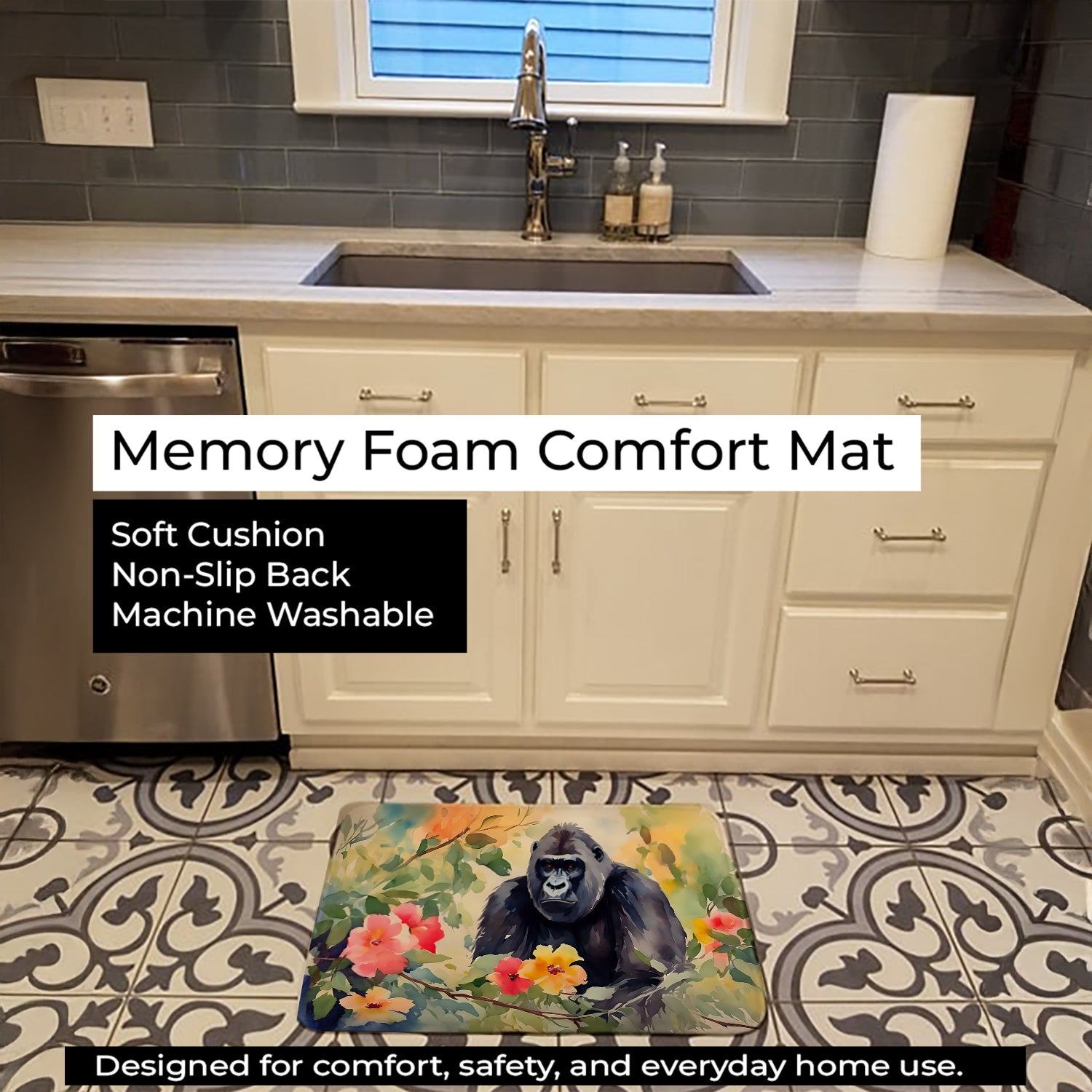 Gorilla Memory Foam Kitchen Mat Machine Washable Anti-Fatigue Cushion Comfort Bath or Kitchen Rug