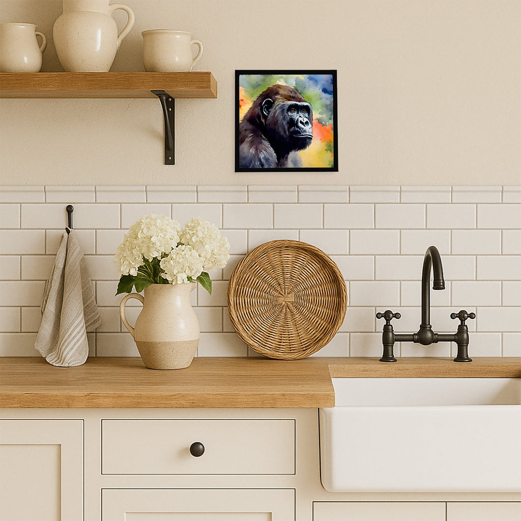 Gorilla Framed Metal Print Bathroom, Kitchen, Office, Home Decor Wall Art Ready to Hang, Square, 8X8