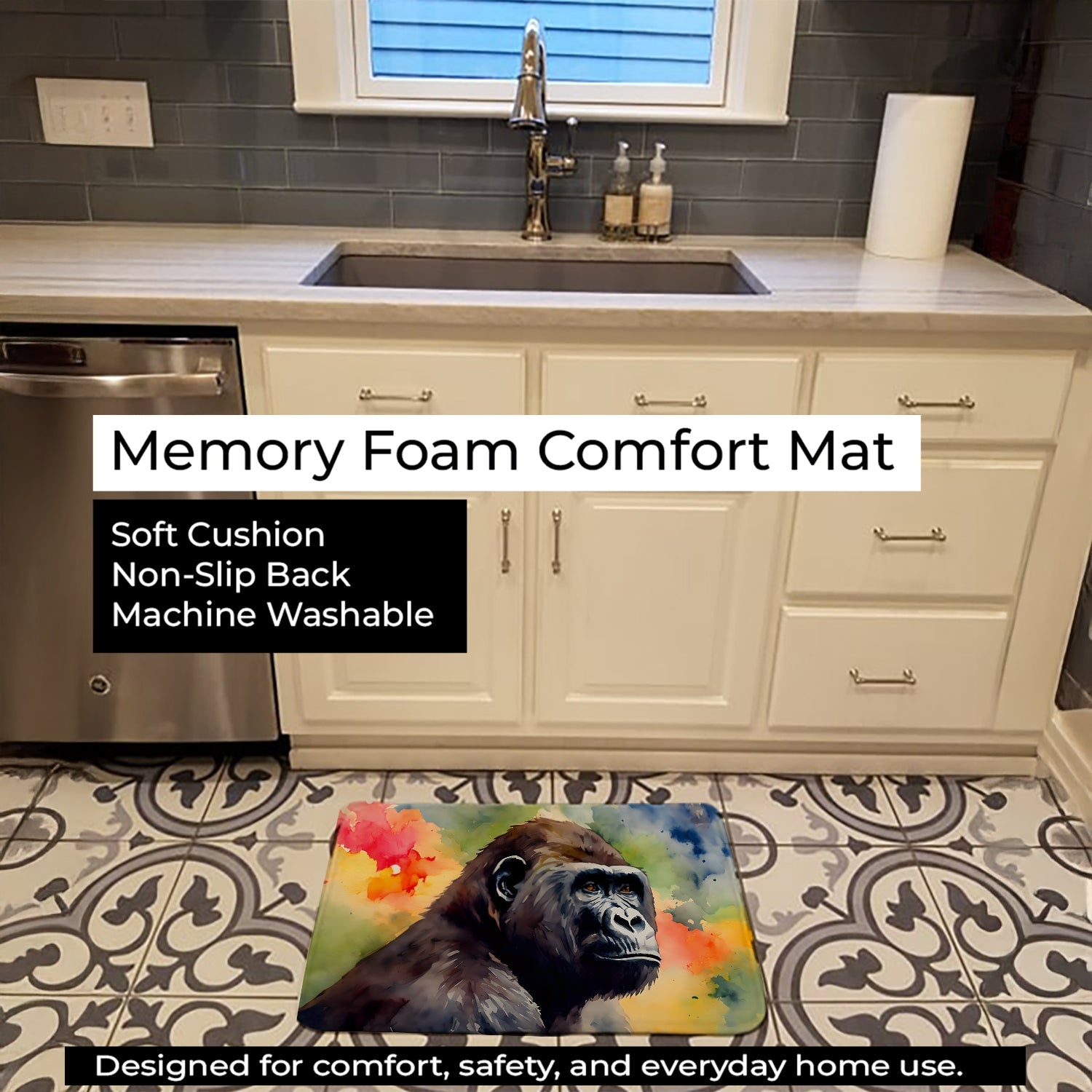 Gorilla Memory Foam Kitchen Mat Machine Washable Anti-Fatigue Cushion Comfort Bath or Kitchen Rug