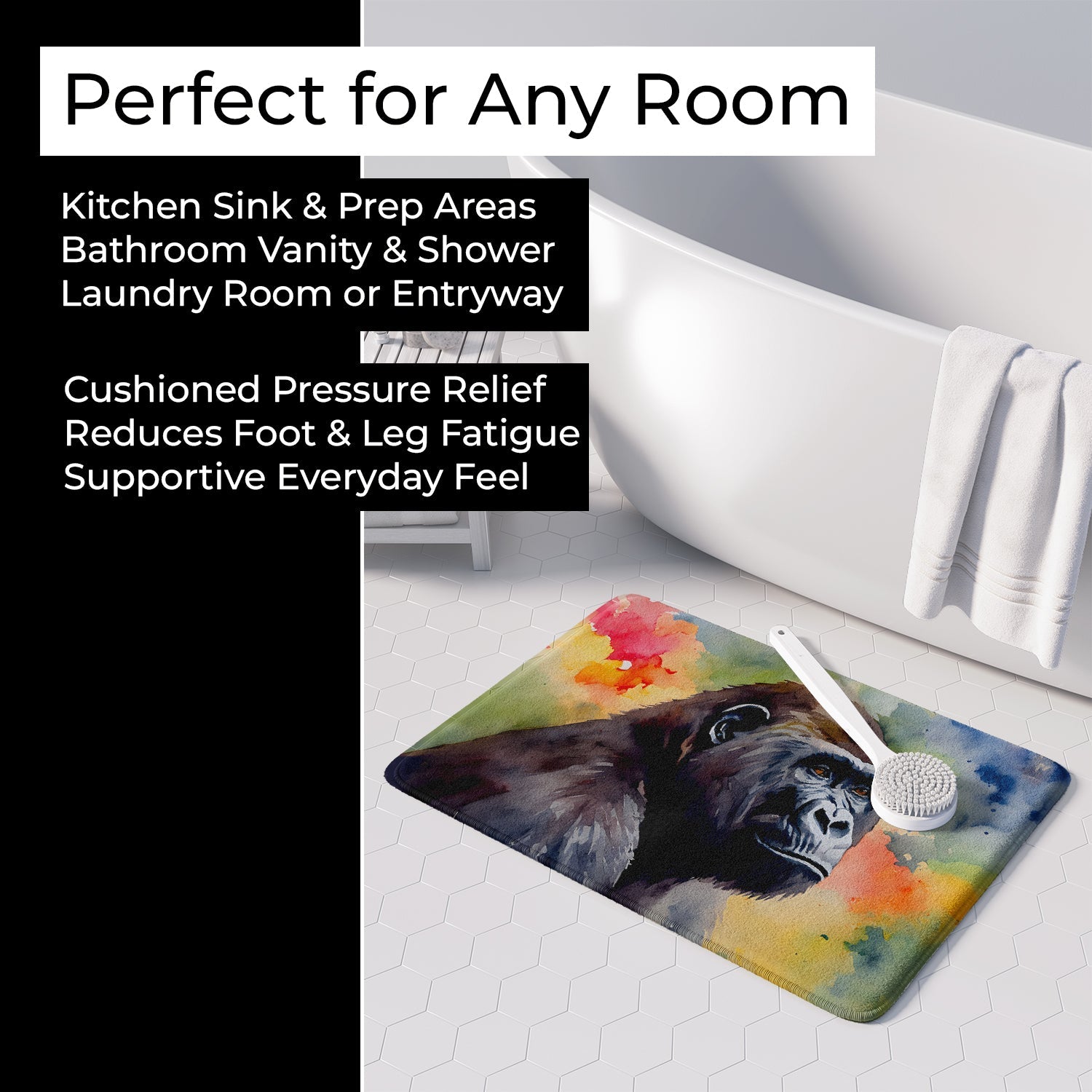 Gorilla Memory Foam Kitchen Mat Machine Washable Anti-Fatigue Cushion Comfort Bath or Kitchen Rug