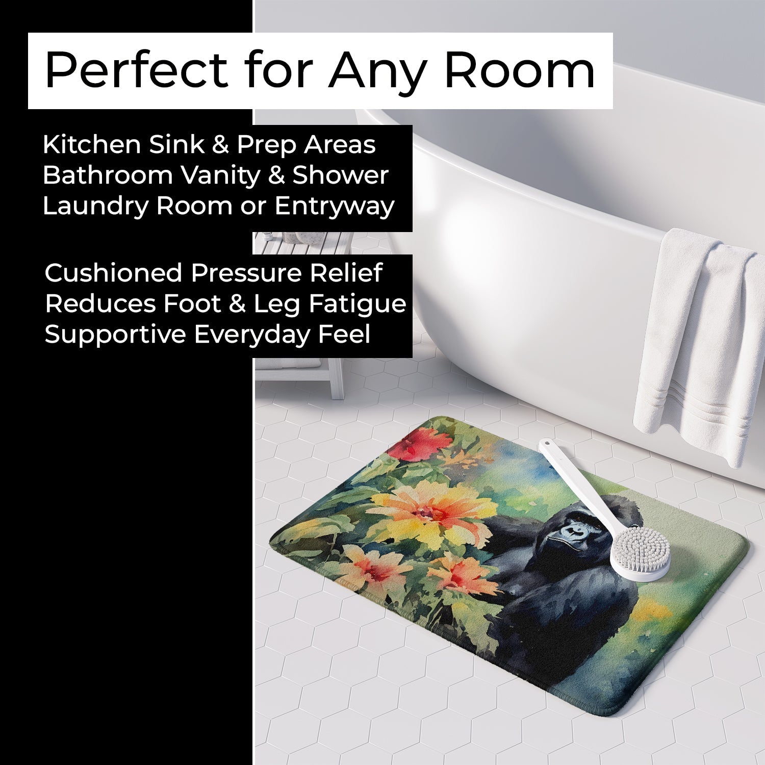 Gorilla Memory Foam Kitchen Mat Machine Washable Anti-Fatigue Cushion Comfort Bath or Kitchen Rug