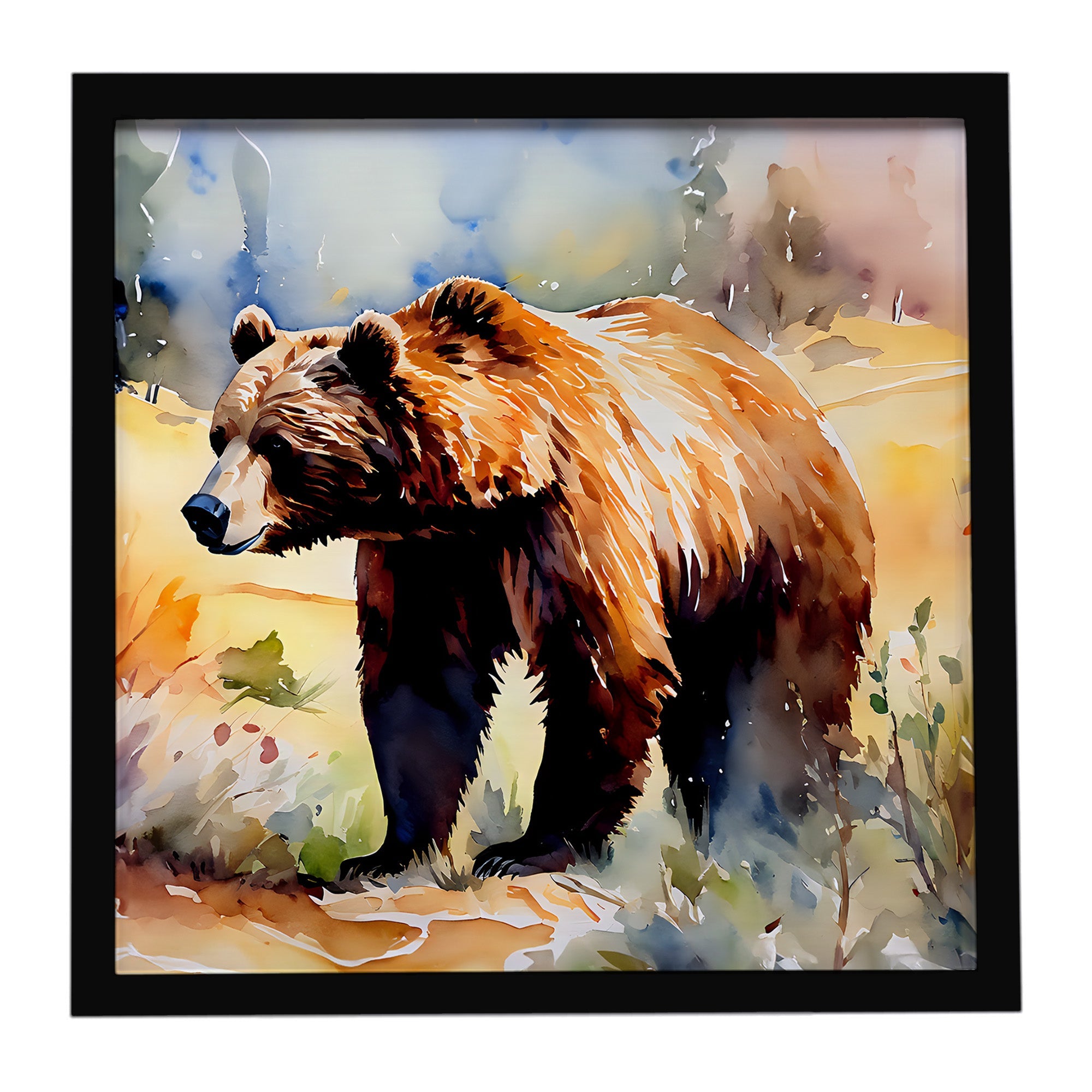 Grizzly Bear Framed Metal Print Bathroom, Kitchen, Office, Home Decor Wall Art Ready to Hang, Square, 8X8