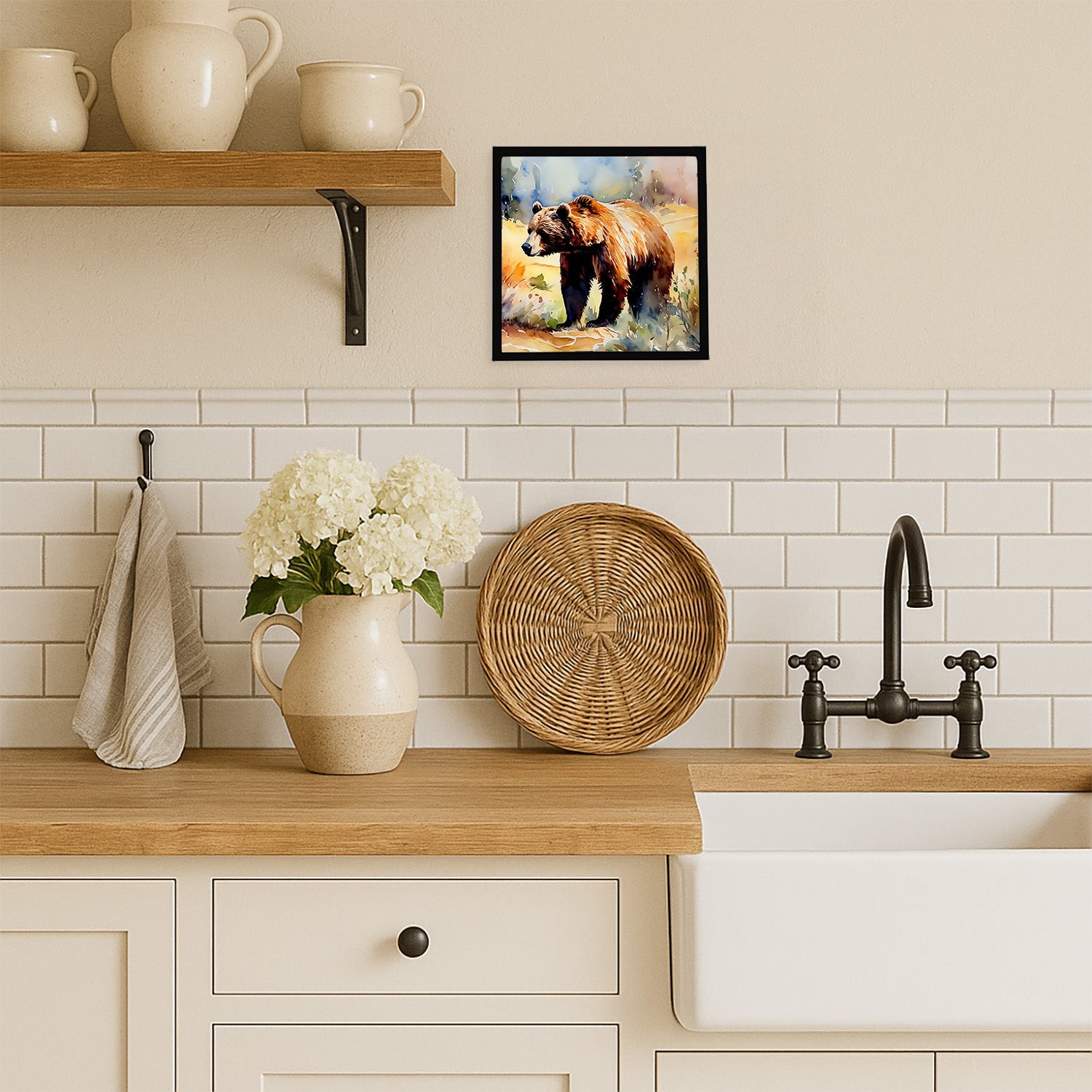 Grizzly Bear Framed Metal Print Bathroom, Kitchen, Office, Home Decor Wall Art Ready to Hang, Square, 8X8