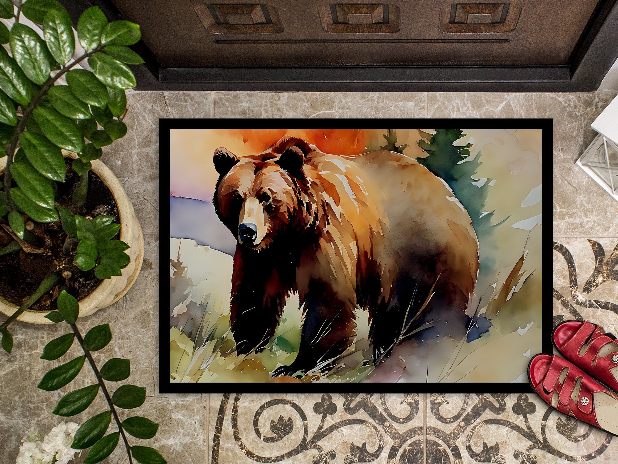 Grizzly Bear Doormat Indoor Outdoor 24H X 36W Front Door Mat Rugs for Entryway, Non Slip Washable Low Pile,