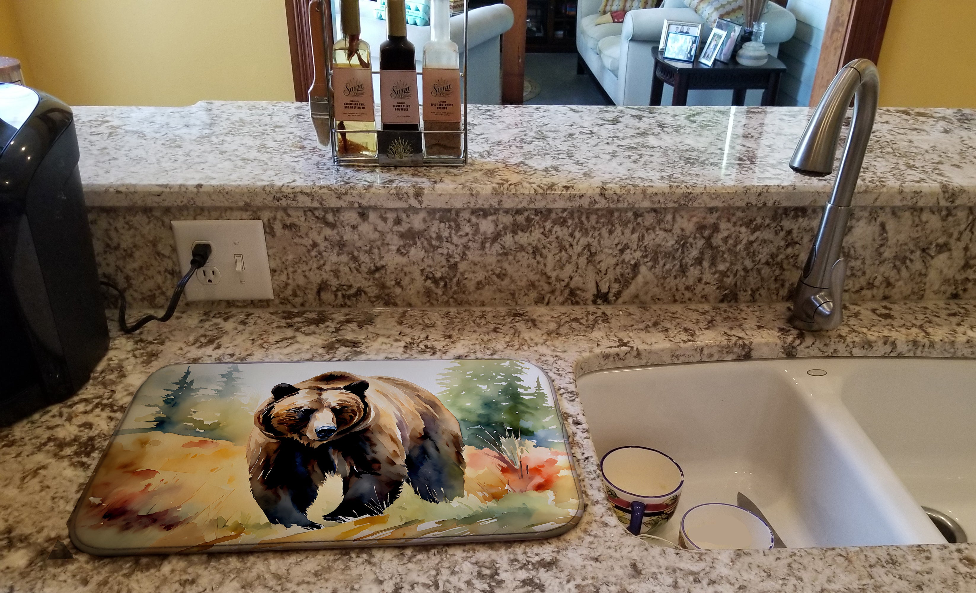 Grizzly Bear Dish Drying Mat Absorbent Dish Drying Mat Pad for Kitchen Counter Dish Drainer Mat for Countertop, 14 x 21", Multicolor