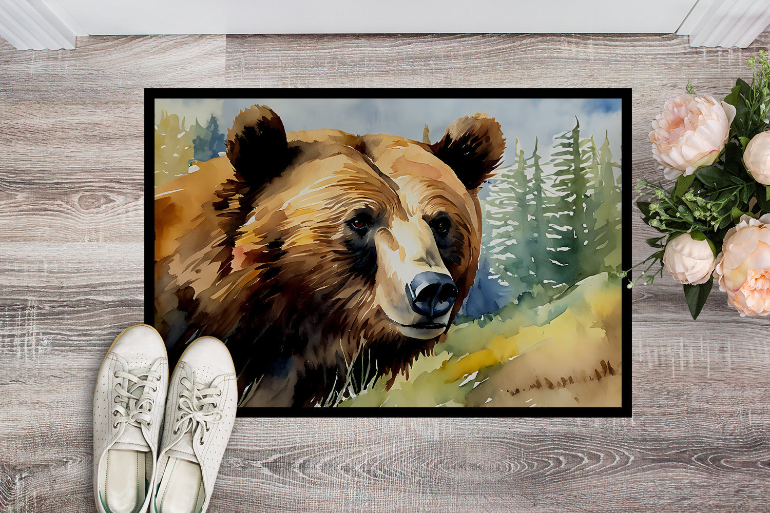 Grizzly Bear Doormat Indoor Outdoor 24H X 36W Front Door Mat Rugs for Entryway, Non Slip Washable Low Pile,