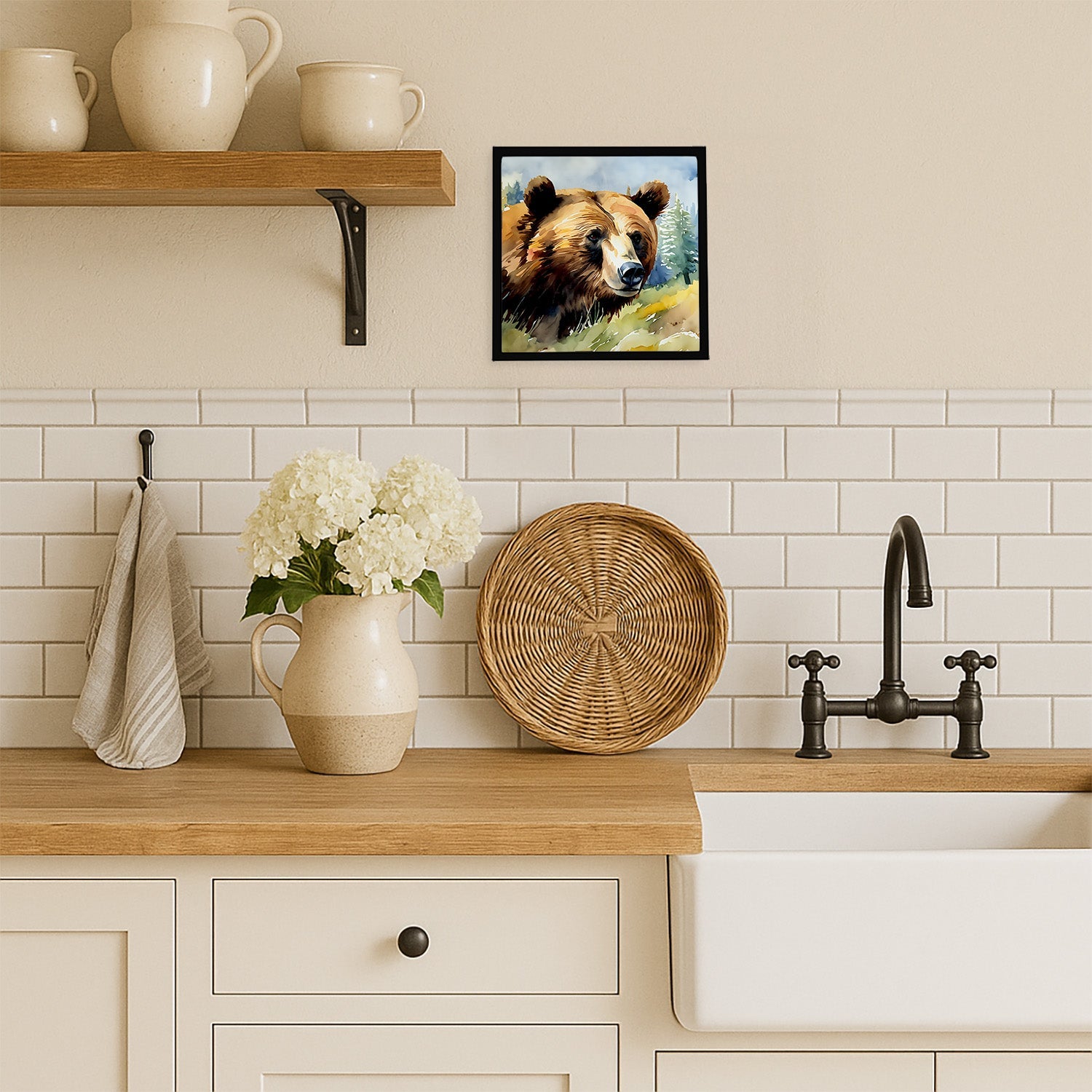 Grizzly Bear Framed Metal Print Bathroom, Kitchen, Office, Home Decor Wall Art Ready to Hang, Square, 8X8