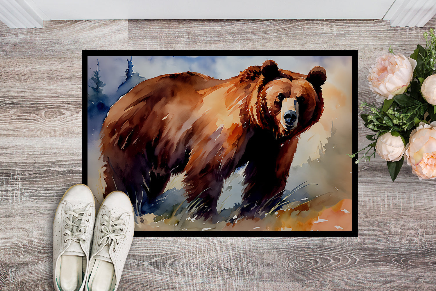 Grizzly Bear Doormat Indoor Outdoor 24H X 36W Front Door Mat Rugs for Entryway, Non Slip Washable Low Pile,