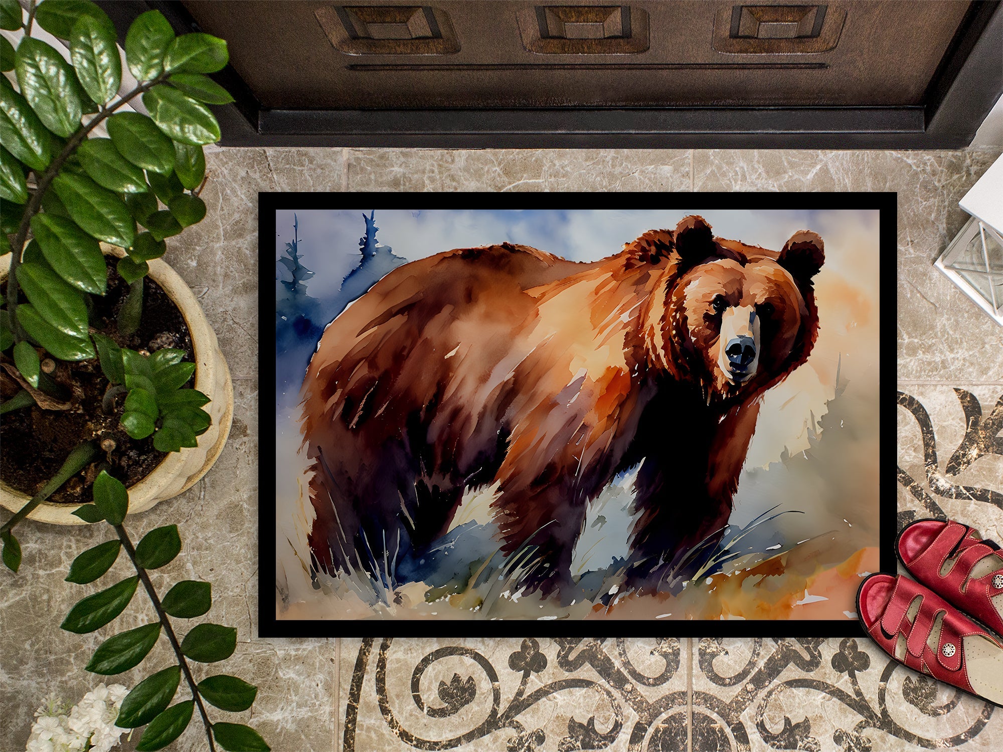 Grizzly Bear Doormat Indoor Outdoor 18H X 27W Front Door Mat Rugs for Entryway, Non Slip Washable