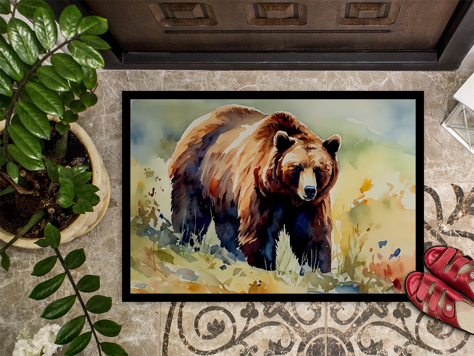 Grizzly Bear Doormat Indoor Outdoor 24H X 36W Front Door Mat Rugs for Entryway, Non Slip Washable Low Pile,