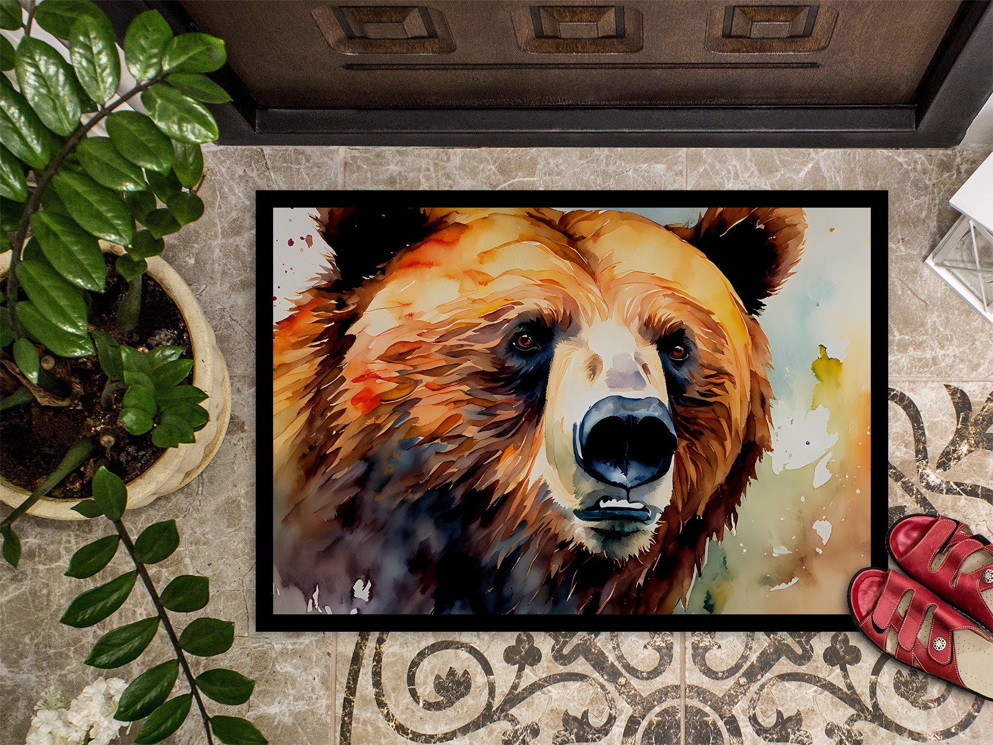 Grizzly Bear Doormat Indoor Outdoor 24H X 36W Front Door Mat Rugs for Entryway, Non Slip Washable Low Pile,