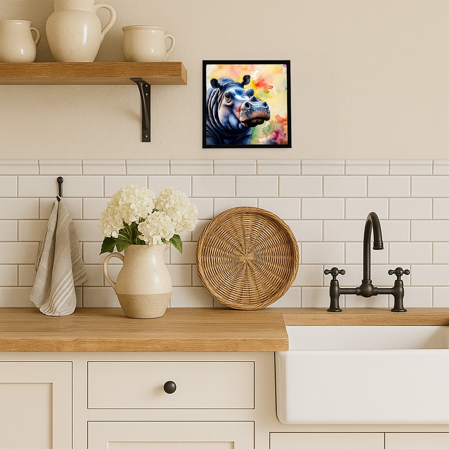 Hippopotamus Framed Metal Print Bathroom, Kitchen, Office, Home Decor Wall Art Ready to Hang, Square, 8X8