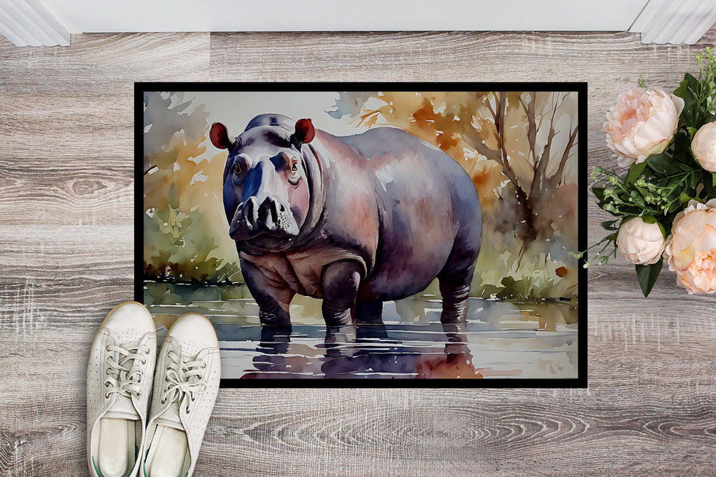 Hippopotamus Doormat Indoor Outdoor 24H X 36W Front Door Mat Rugs for Entryway, Non Slip Washable Low Pile,