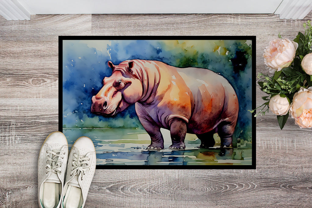 Hippopotamus Doormat Indoor Outdoor 24H X 36W Front Door Mat Rugs for Entryway, Non Slip Washable Low Pile,