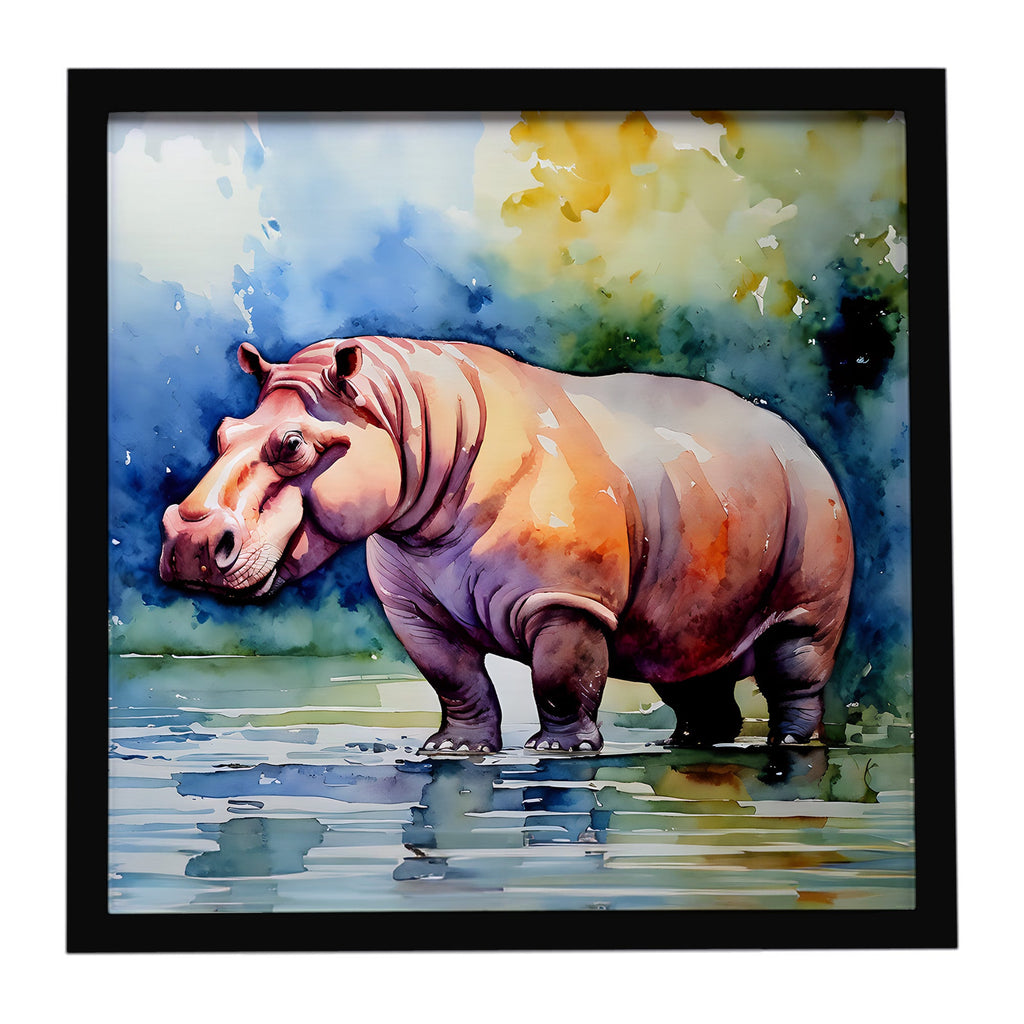 Hippopotamus Framed Metal Print Bathroom, Kitchen, Office, Home Decor Wall Art Ready to Hang, Square, 8X8