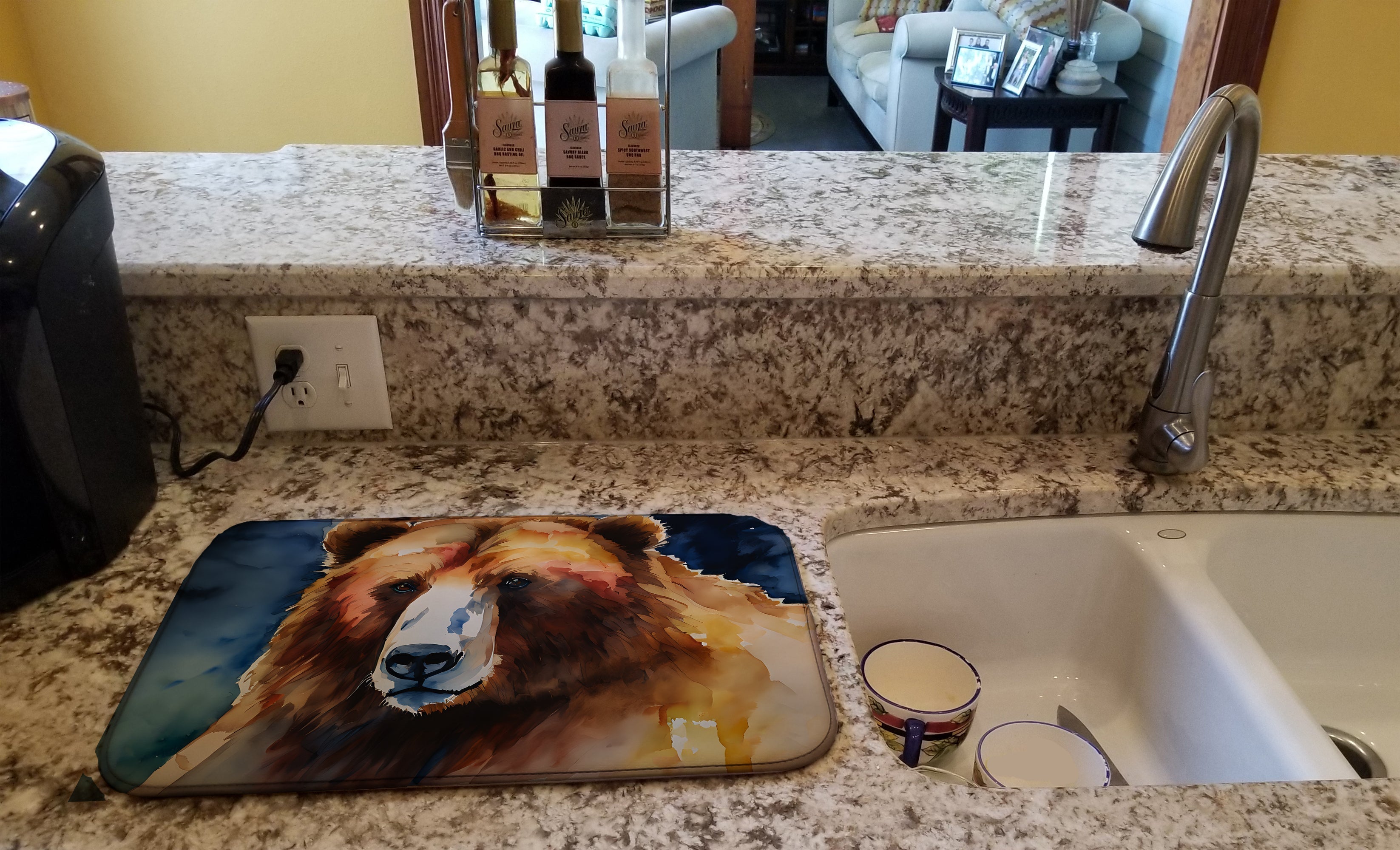Kodiak Bear Dish Drying Mat Absorbent Dish Drying Mat Pad for Kitchen Counter Dish Drainer Mat for Countertop, 14 x 21", Multicolor