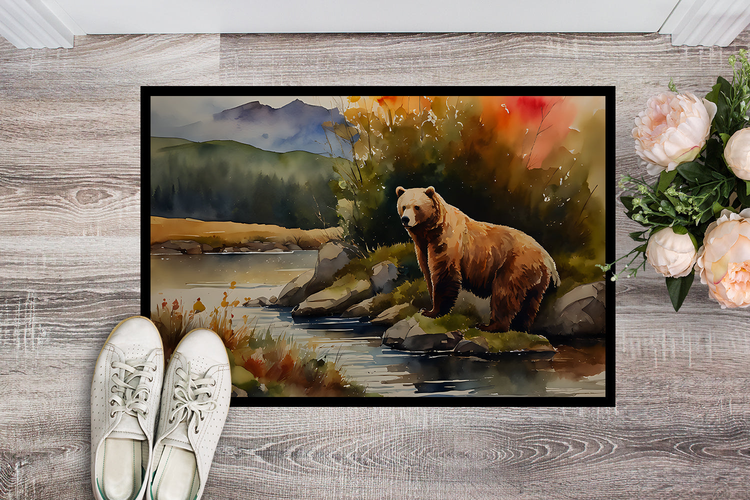Kodiak Bear Doormat Indoor Outdoor 24H X 36W Front Door Mat Rugs for Entryway, Non Slip Washable Low Pile,