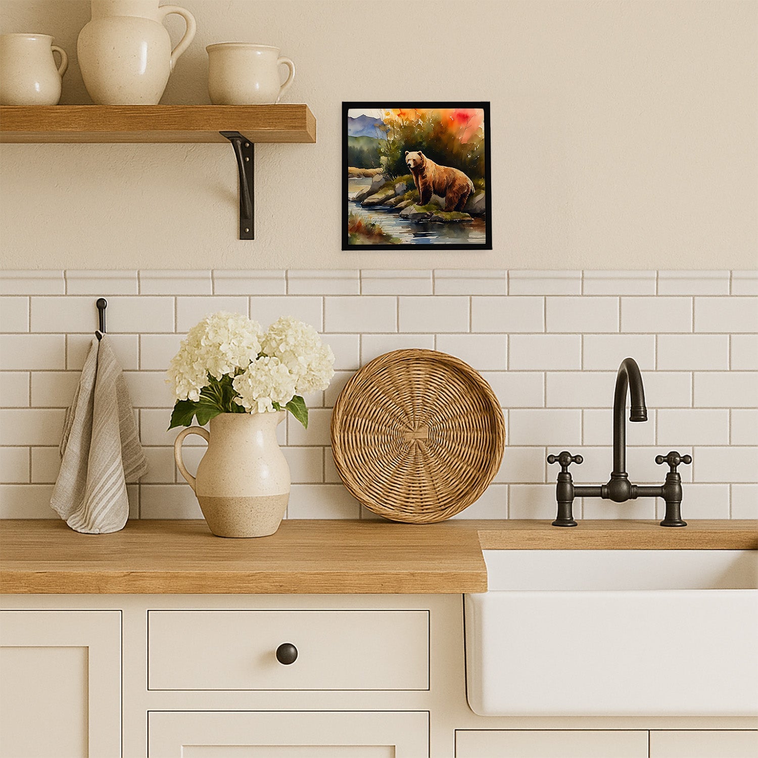 Kodiak Bear Framed Metal Print Bathroom, Kitchen, Office, Home Decor Wall Art Ready to Hang, Square, 8X8