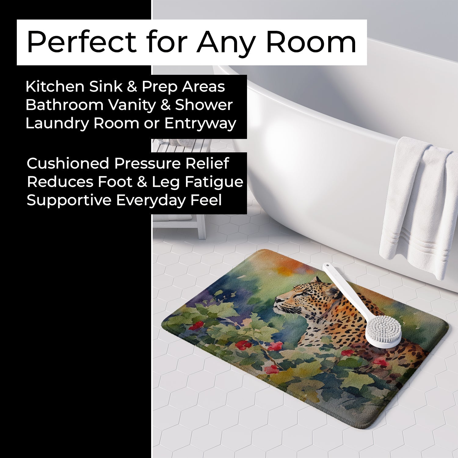 Leopard Memory Foam Kitchen Mat Machine Washable Anti-Fatigue Cushion Comfort Bath or Kitchen Rug