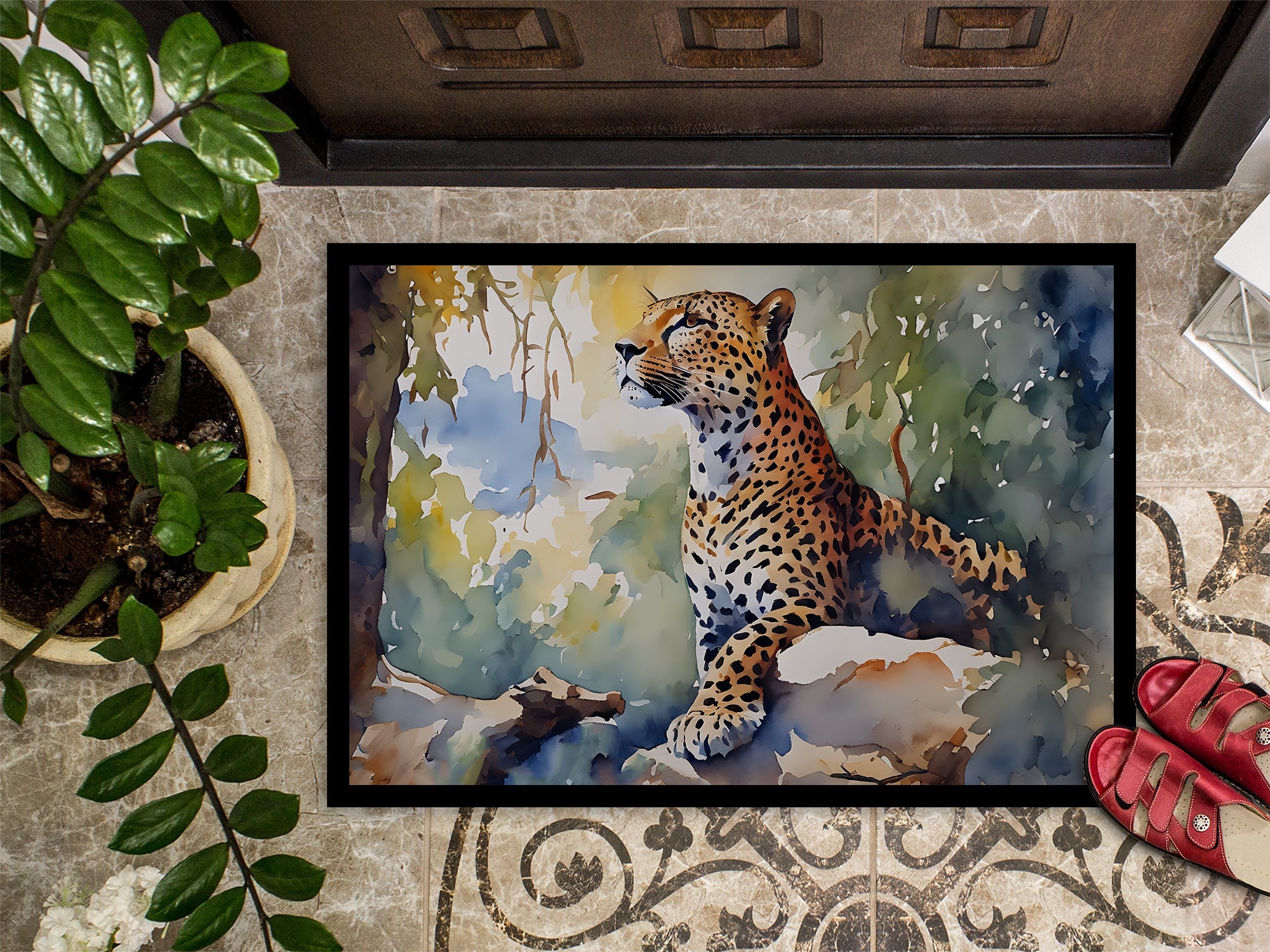 Leopard Doormat Indoor Outdoor 24H X 36W Front Door Mat Rugs for Entryway, Non Slip Washable Low Pile,