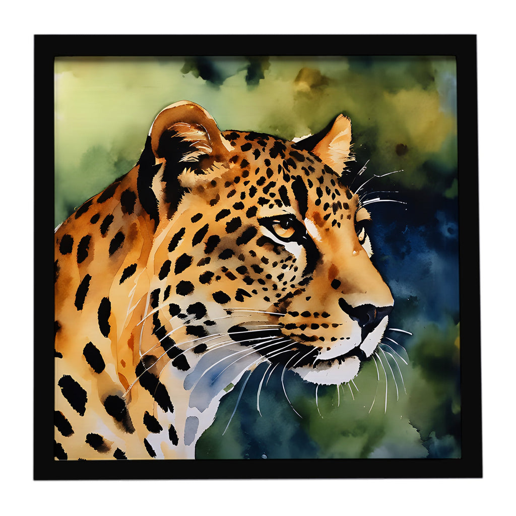 Leopard Framed Metal Print Bathroom, Kitchen, Office, Home Decor Wall Art Ready to Hang, Square, 8X8