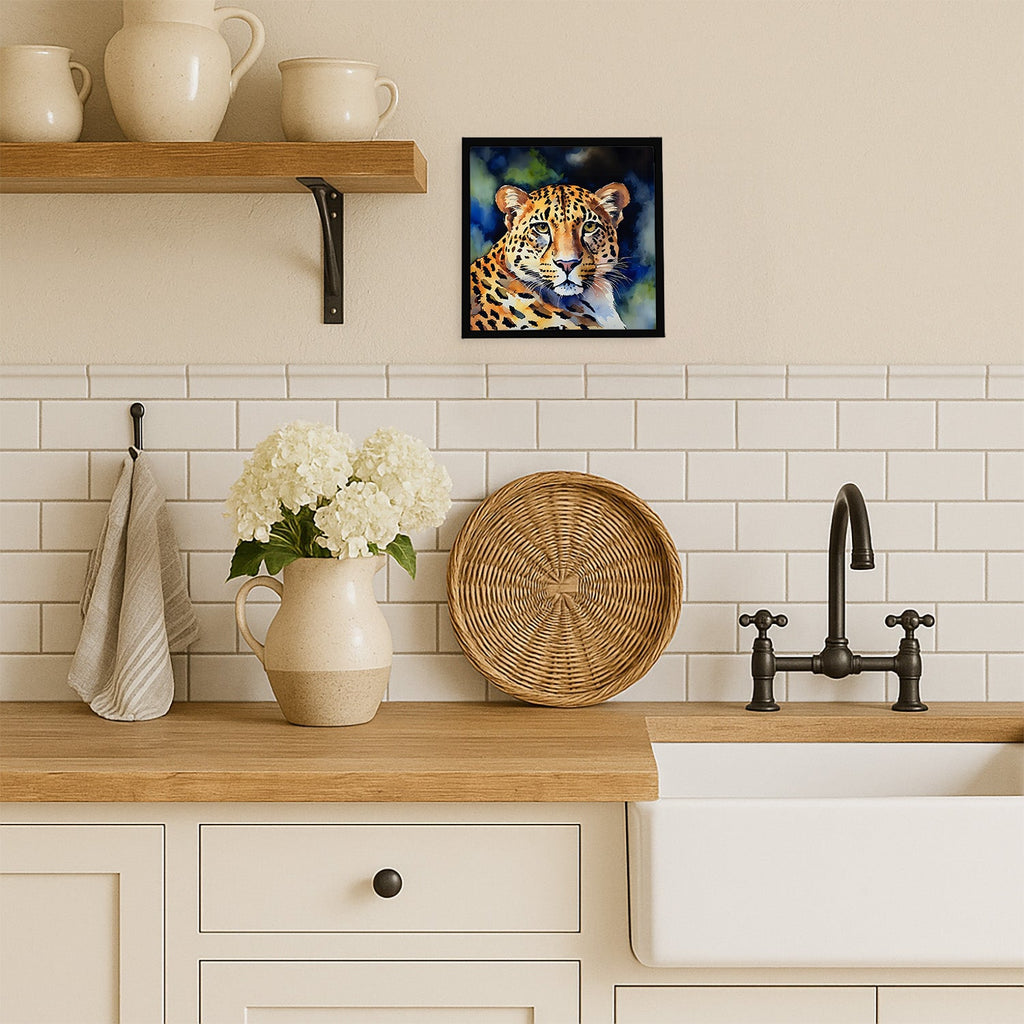 Leopard Framed Metal Print Bathroom, Kitchen, Office, Home Decor Wall Art Ready to Hang, Square, 8X8