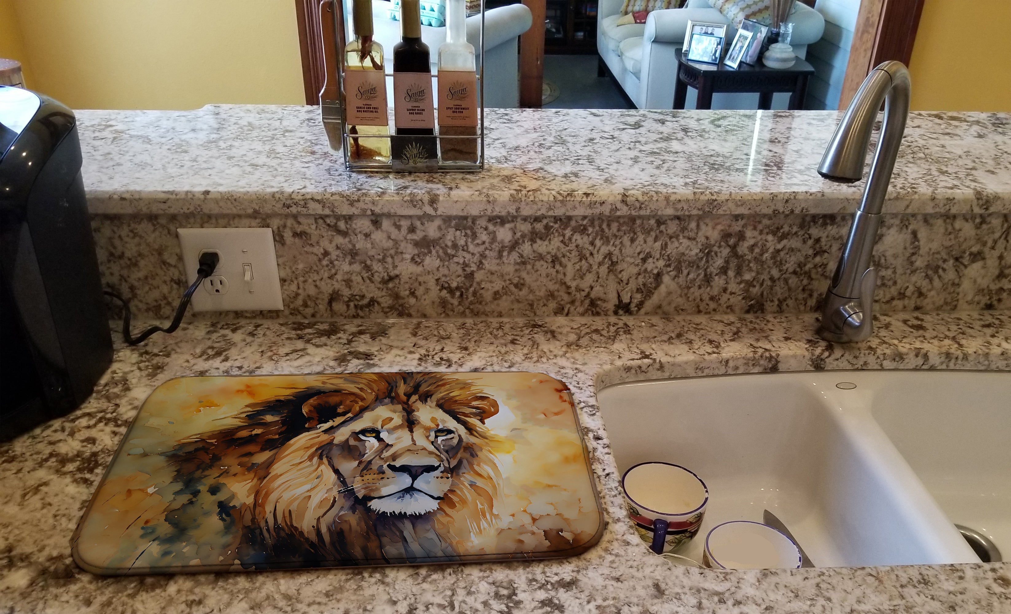 Lion Dish Drying Mat Absorbent Dish Drying Mat Pad for Kitchen Counter Dish Drainer Mat for Countertop, 14 x 21", Multicolor