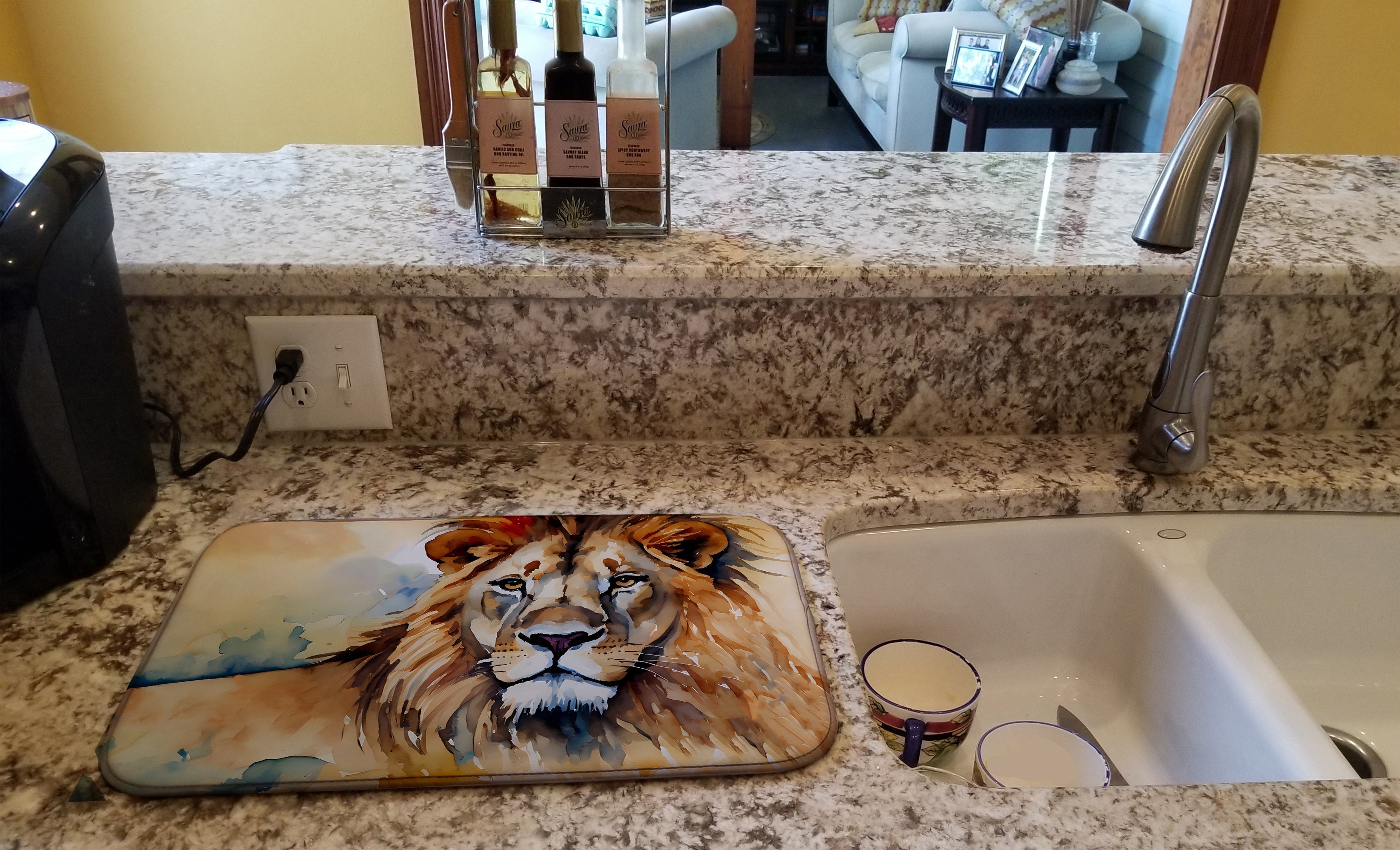 Lion Dish Drying Mat Absorbent Dish Drying Mat Pad for Kitchen Counter Dish Drainer Mat for Countertop, 14 x 21", Multicolor