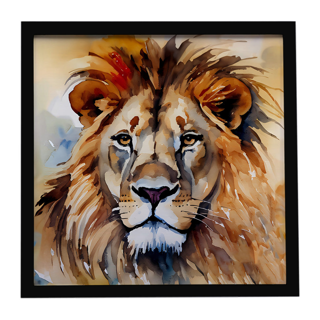 Lion Framed Metal Print Bathroom, Kitchen, Office, Home Decor Wall Art Ready to Hang, Square, 8X8