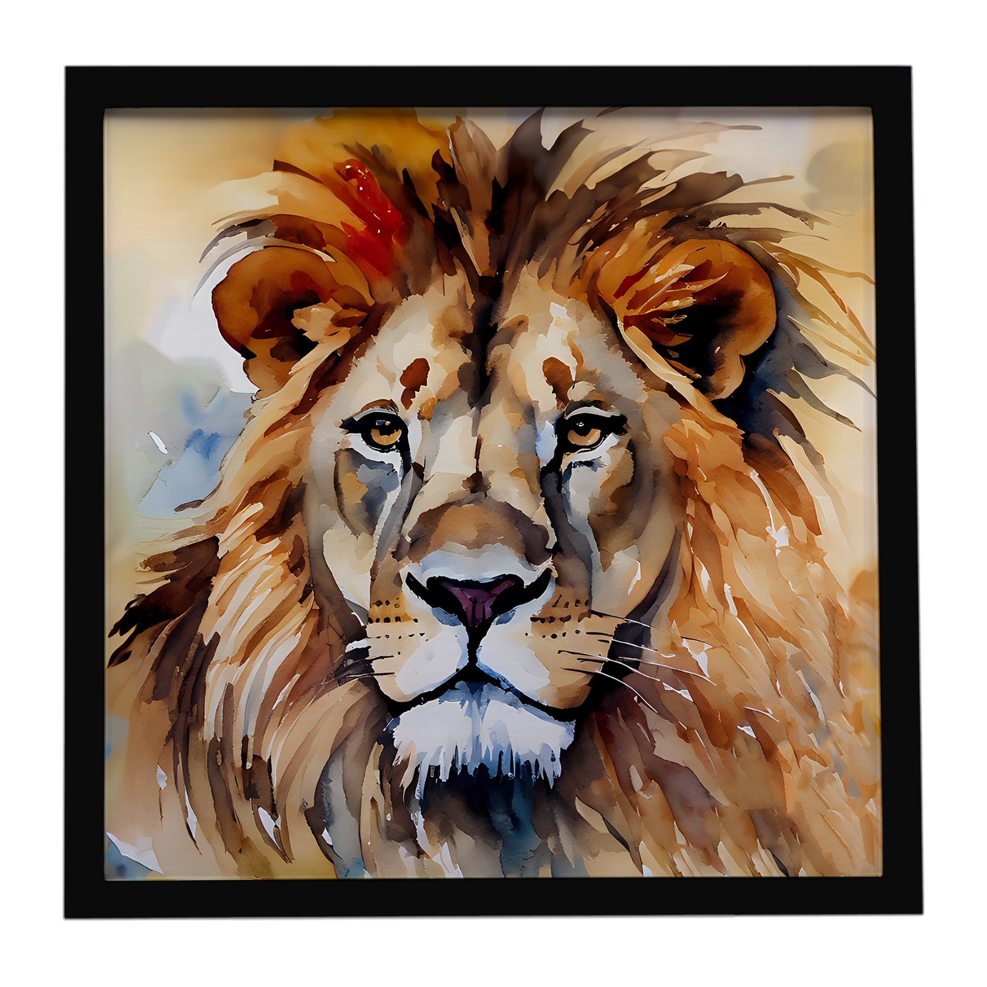 Lion Framed Metal Print Bathroom, Kitchen, Office, Home Decor Wall Art Ready to Hang, Square, 8X8