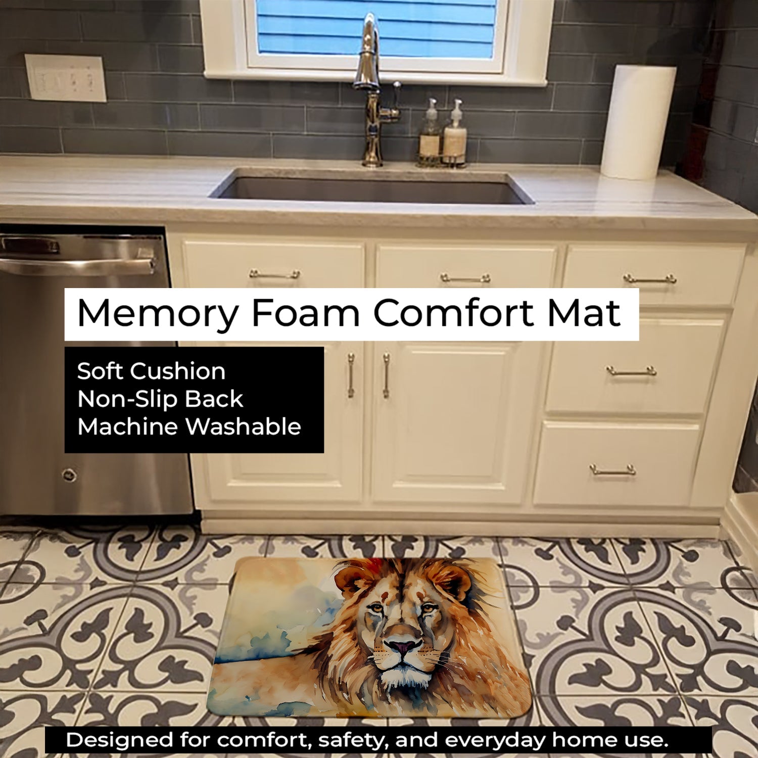 Lion Memory Foam Kitchen Mat Machine Washable Anti-Fatigue Cushion Comfort Bath or Kitchen Rug