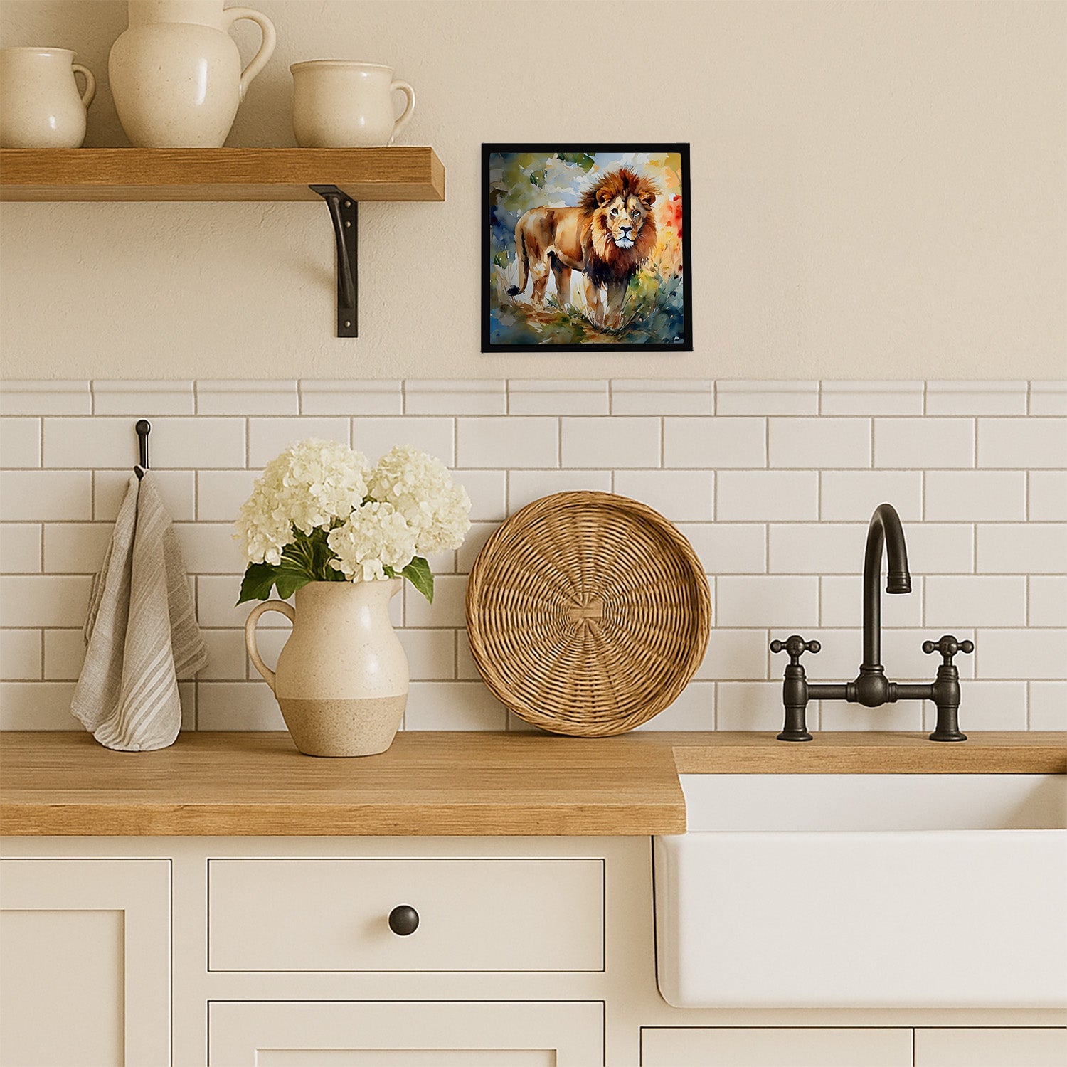 Lion Framed Metal Print Bathroom, Kitchen, Office, Home Decor Wall Art Ready to Hang, Square, 8X8
