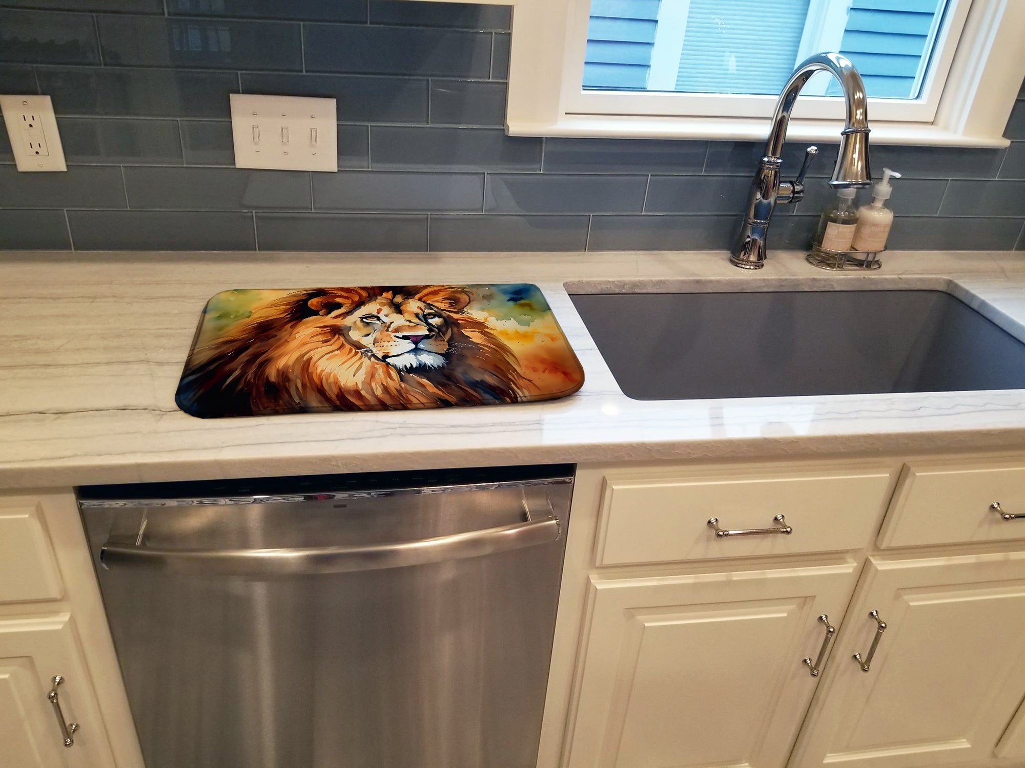 Lion Dish Drying Mat Absorbent Dish Drying Mat Pad for Kitchen Counter Dish Drainer Mat for Countertop, 14 x 21", Multicolor