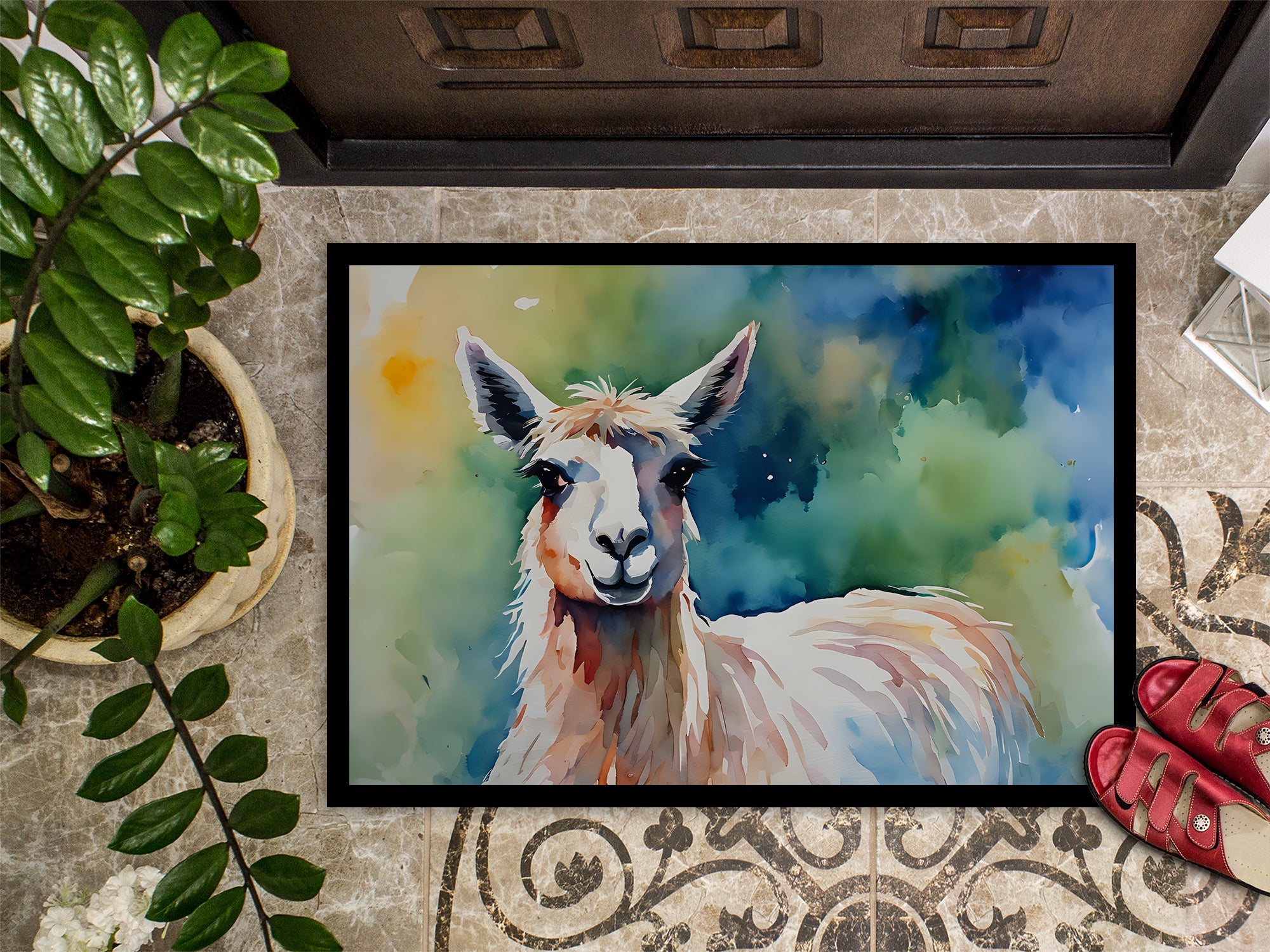 Llama Doormat Indoor Outdoor 24H X 36W Front Door Mat Rugs for Entryway, Non Slip Washable Low Pile,