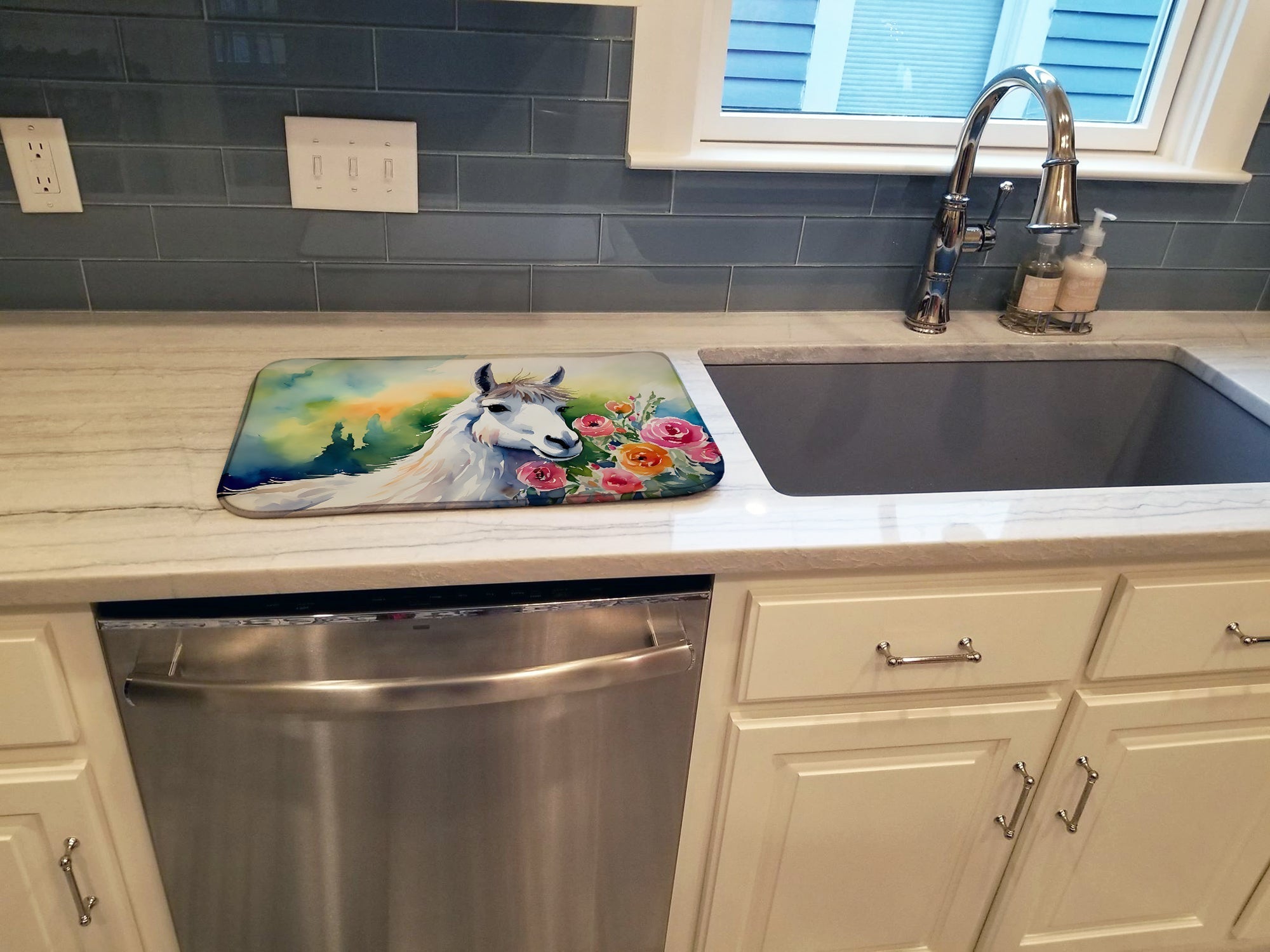 Llama Dish Drying Mat Absorbent Dish Drying Mat Pad for Kitchen Counter Dish Drainer Mat for Countertop, 14 x 21", Multicolor