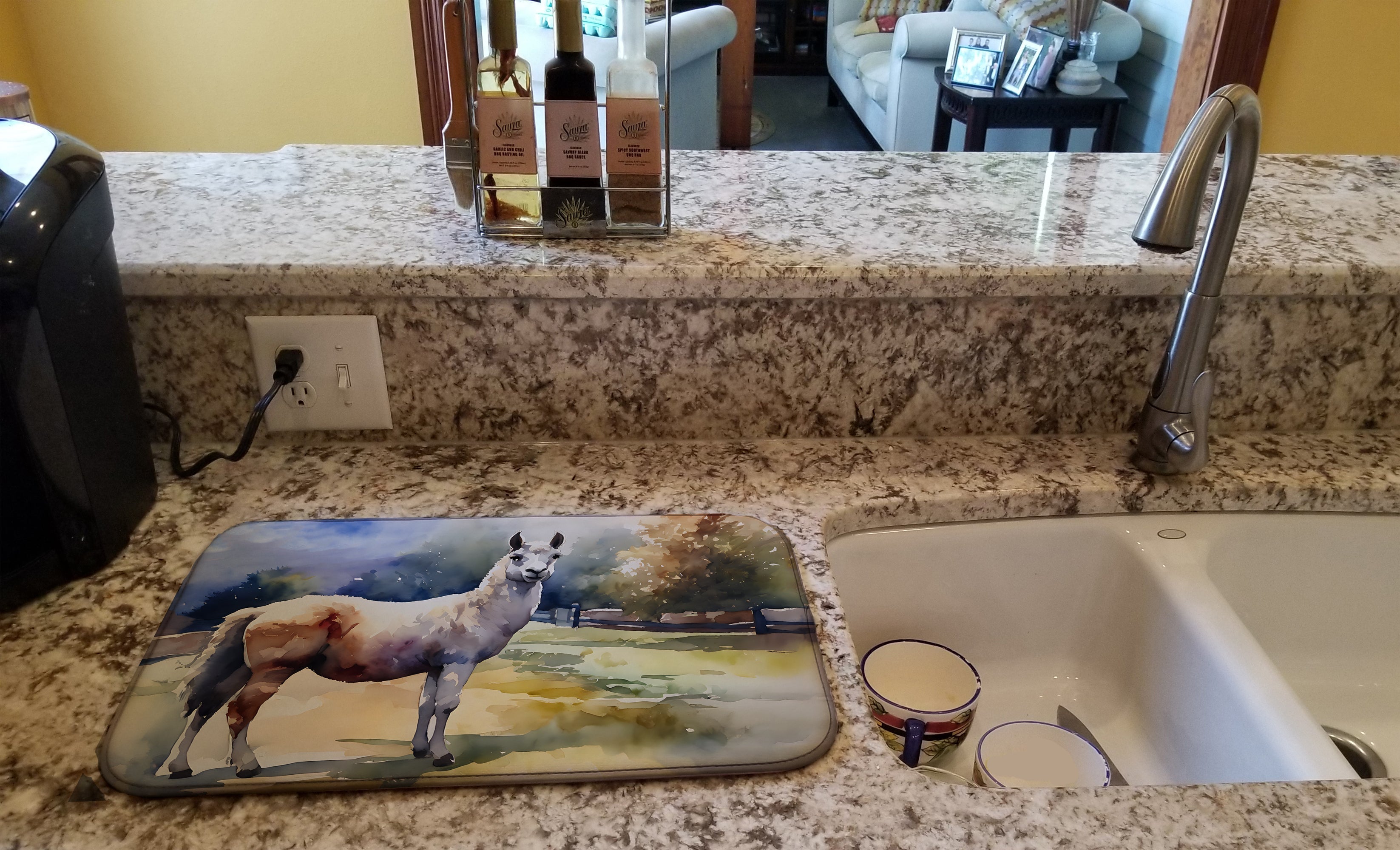 Llama Dish Drying Mat Absorbent Dish Drying Mat Pad for Kitchen Counter Dish Drainer Mat for Countertop, 14 x 21", Multicolor
