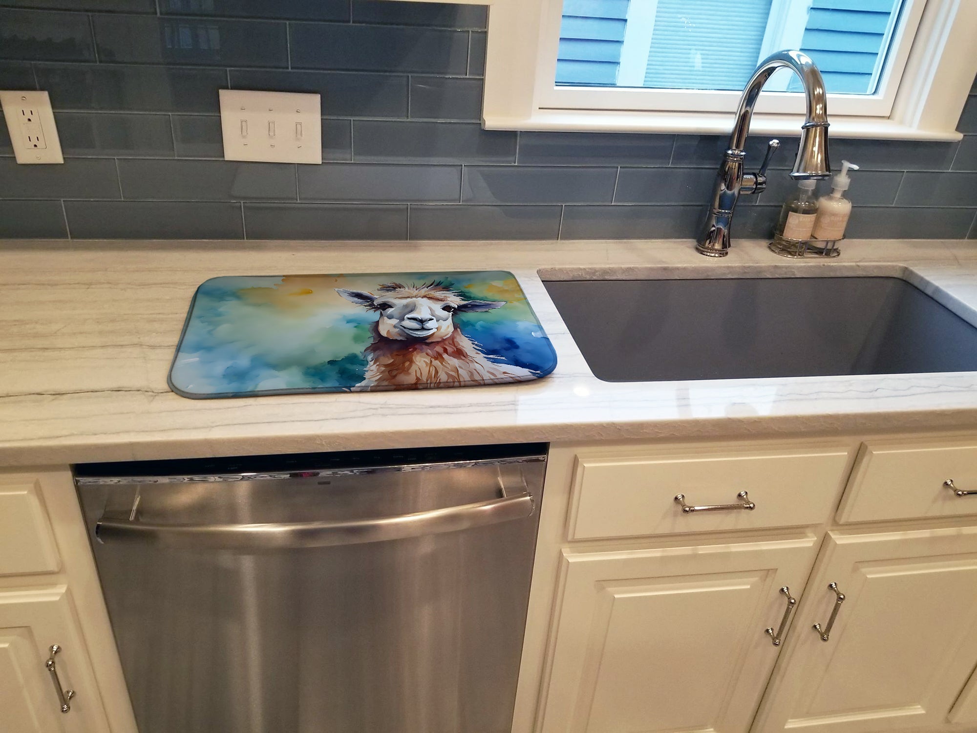 Llama Dish Drying Mat Absorbent Dish Drying Mat Pad for Kitchen Counter Dish Drainer Mat for Countertop, 14 x 21", Multicolor