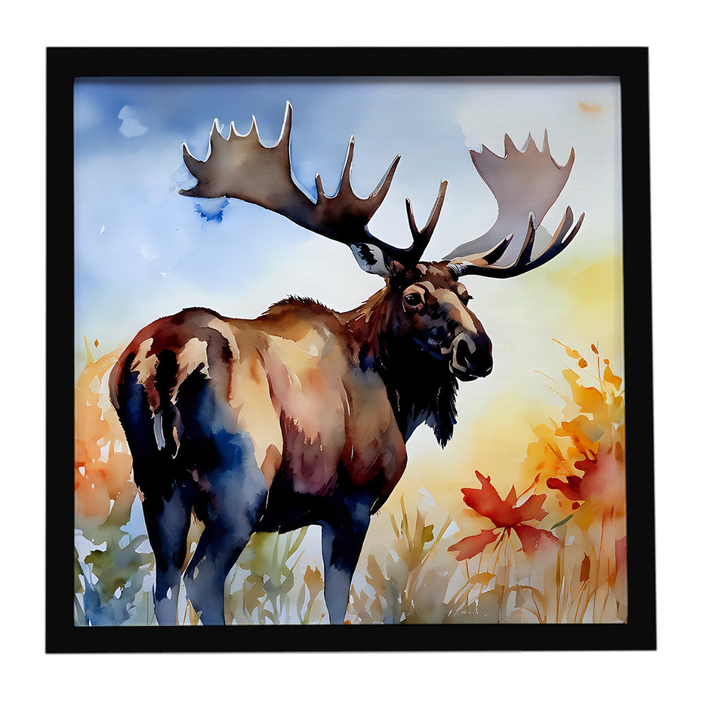 Moose Framed Metal Print Bathroom, Kitchen, Office, Home Decor Wall Art Ready to Hang, Square, 8X8