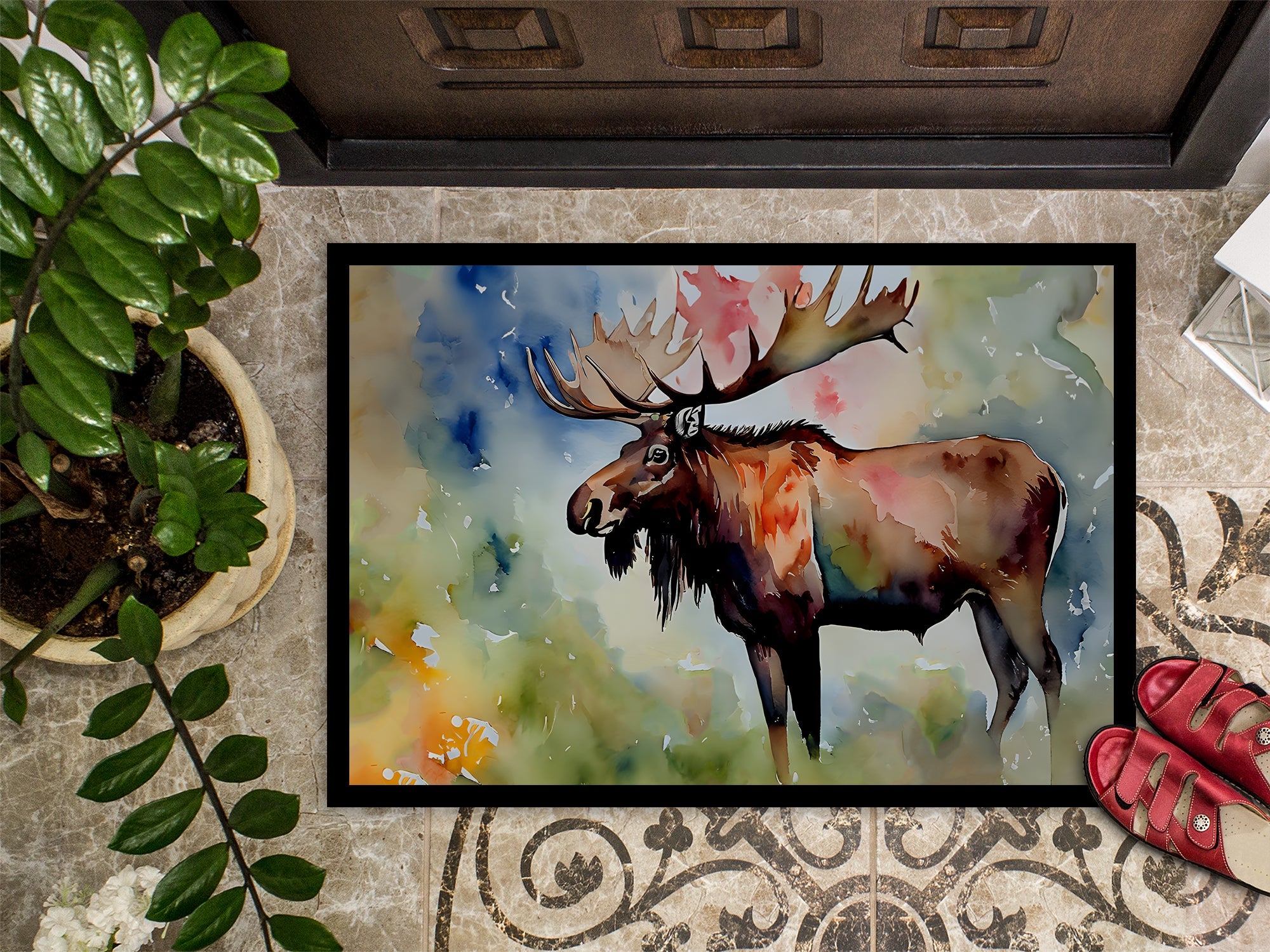 Moose Doormat Indoor Outdoor 18H X 27W Front Door Mat Rugs for Entryway, Non Slip Washable