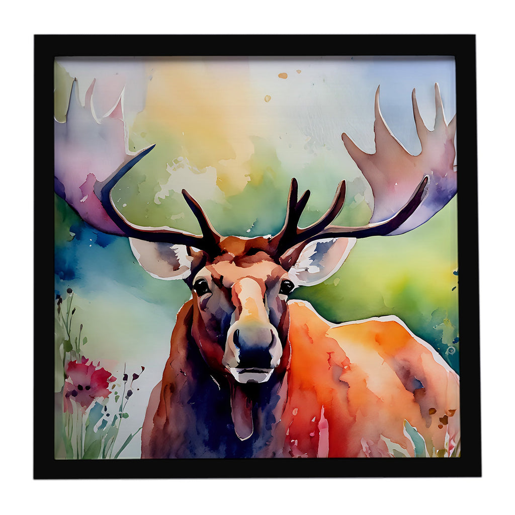 Moose Framed Metal Print Bathroom, Kitchen, Office, Home Decor Wall Art Ready to Hang, Square, 8X8