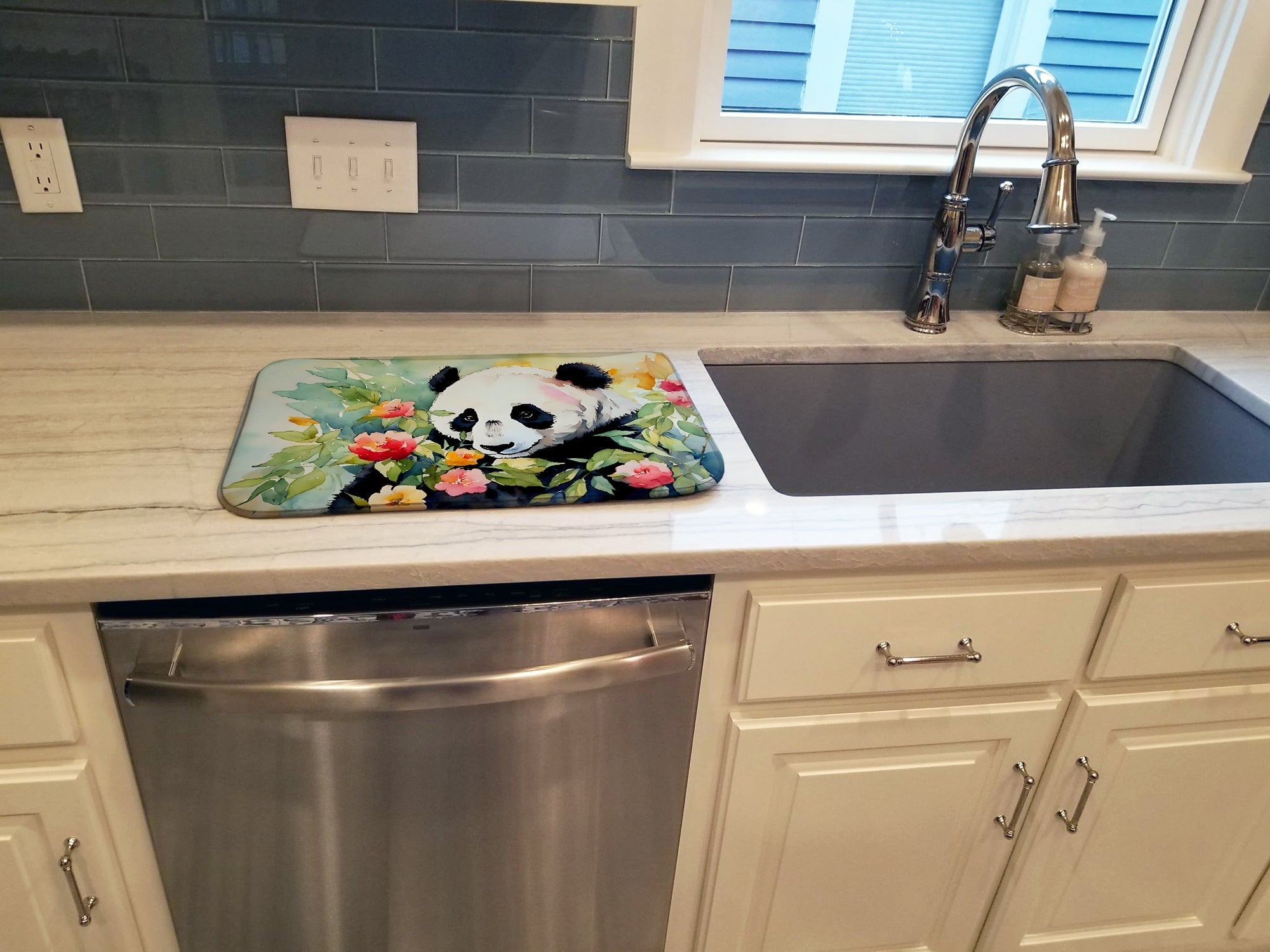 Panda Dish Drying Mat Absorbent Dish Drying Mat Pad for Kitchen Counter Dish Drainer Mat for Countertop, 14 x 21", Multicolor