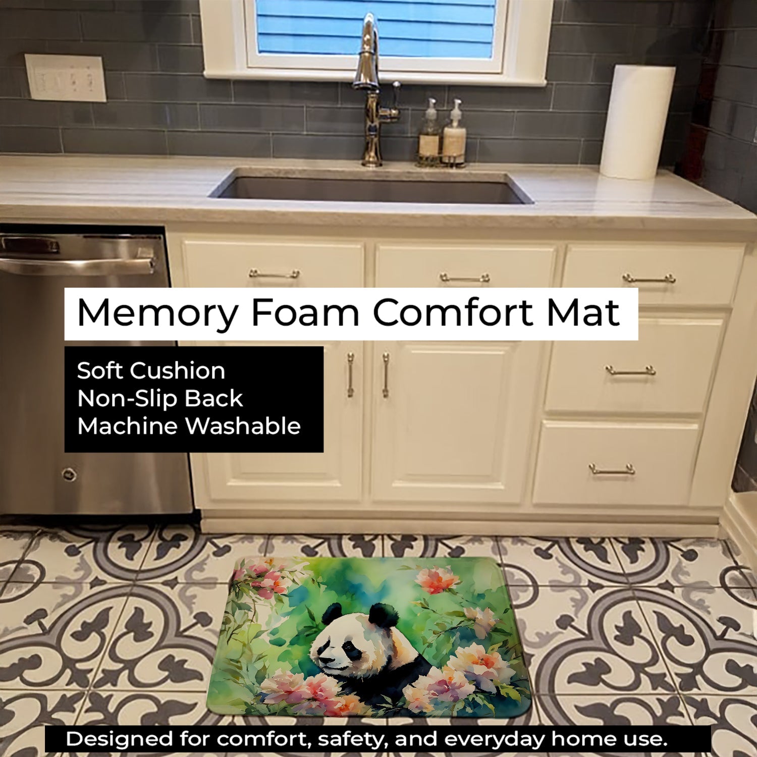 Panda Memory Foam Kitchen Mat Machine Washable Anti-Fatigue Cushion Comfort Bath or Kitchen Rug