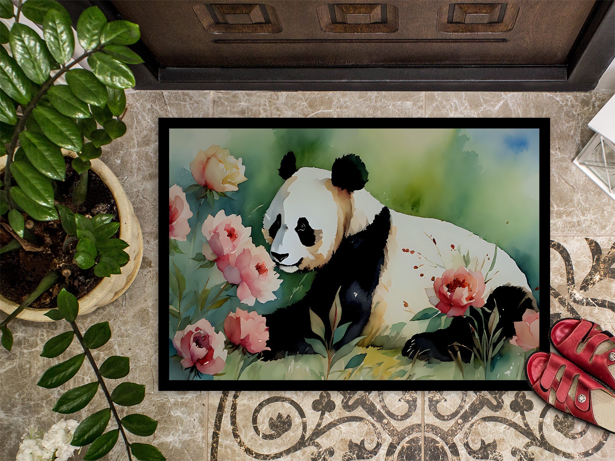 Panda Doormat Indoor Outdoor 24H X 36W Front Door Mat Rugs for Entryway, Non Slip Washable Low Pile,